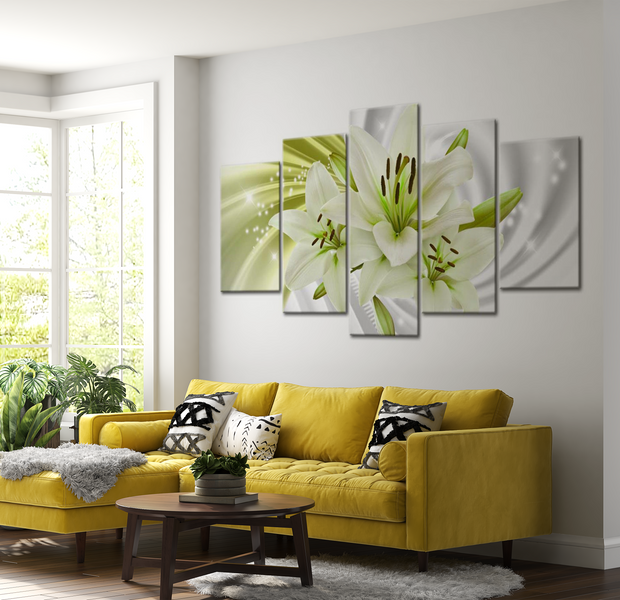 Floral Canvas Wall Art - Green Lime Lilies - 5 Pieces