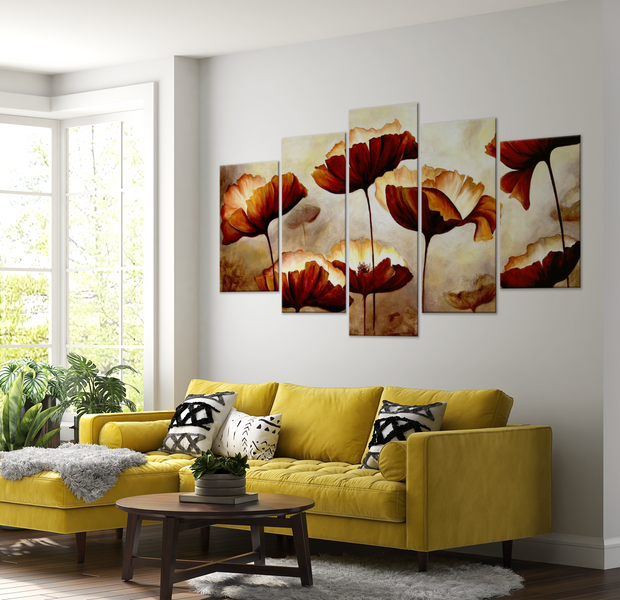 Floral Canvas Wall Art - High Summer Poppies - 5 Pieces
