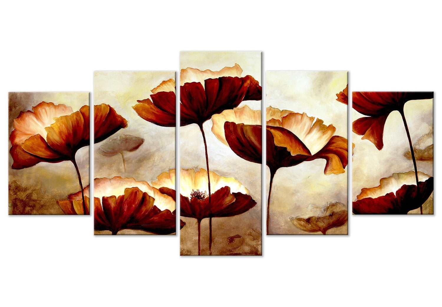 Floral Canvas Wall Art - High Summer Poppies - 5 Pieces