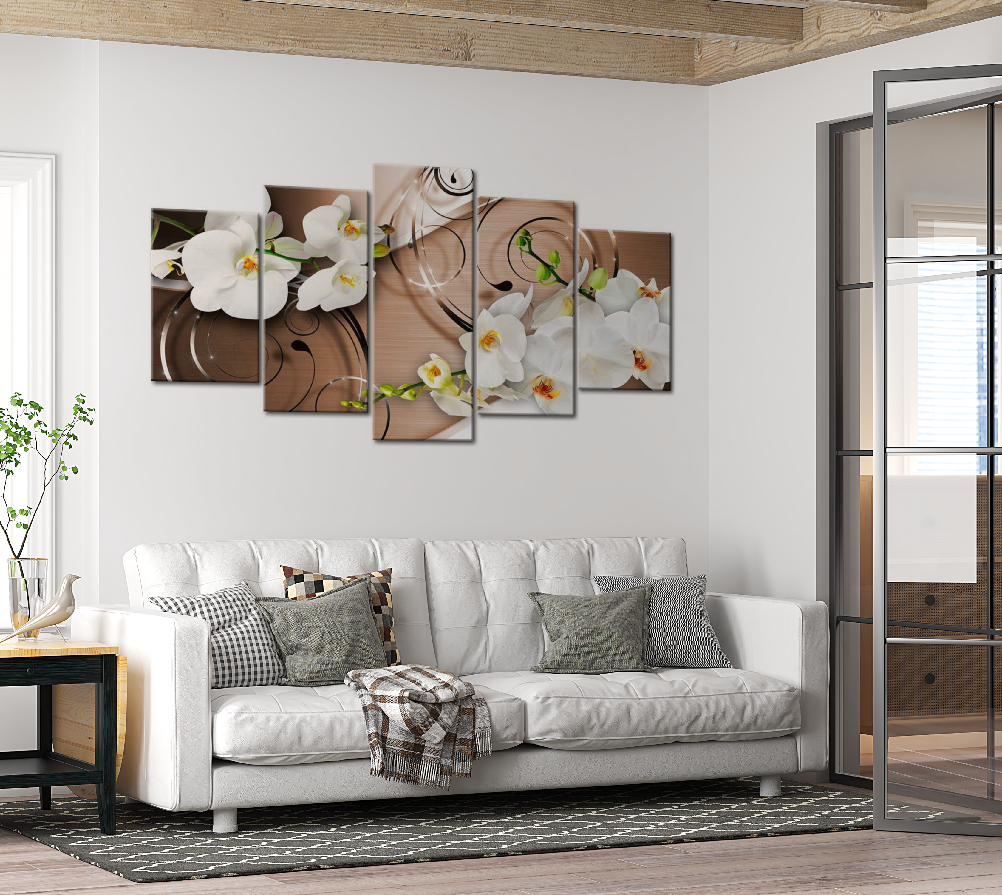 Floral Canvas Wall Art - Ivory Orchids - 5 Pieces