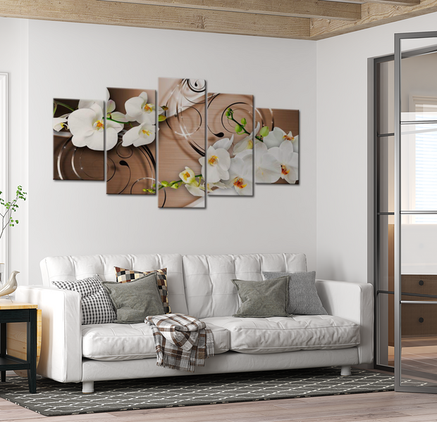 Floral Canvas Wall Art - Ivory Orchids - 5 Pieces