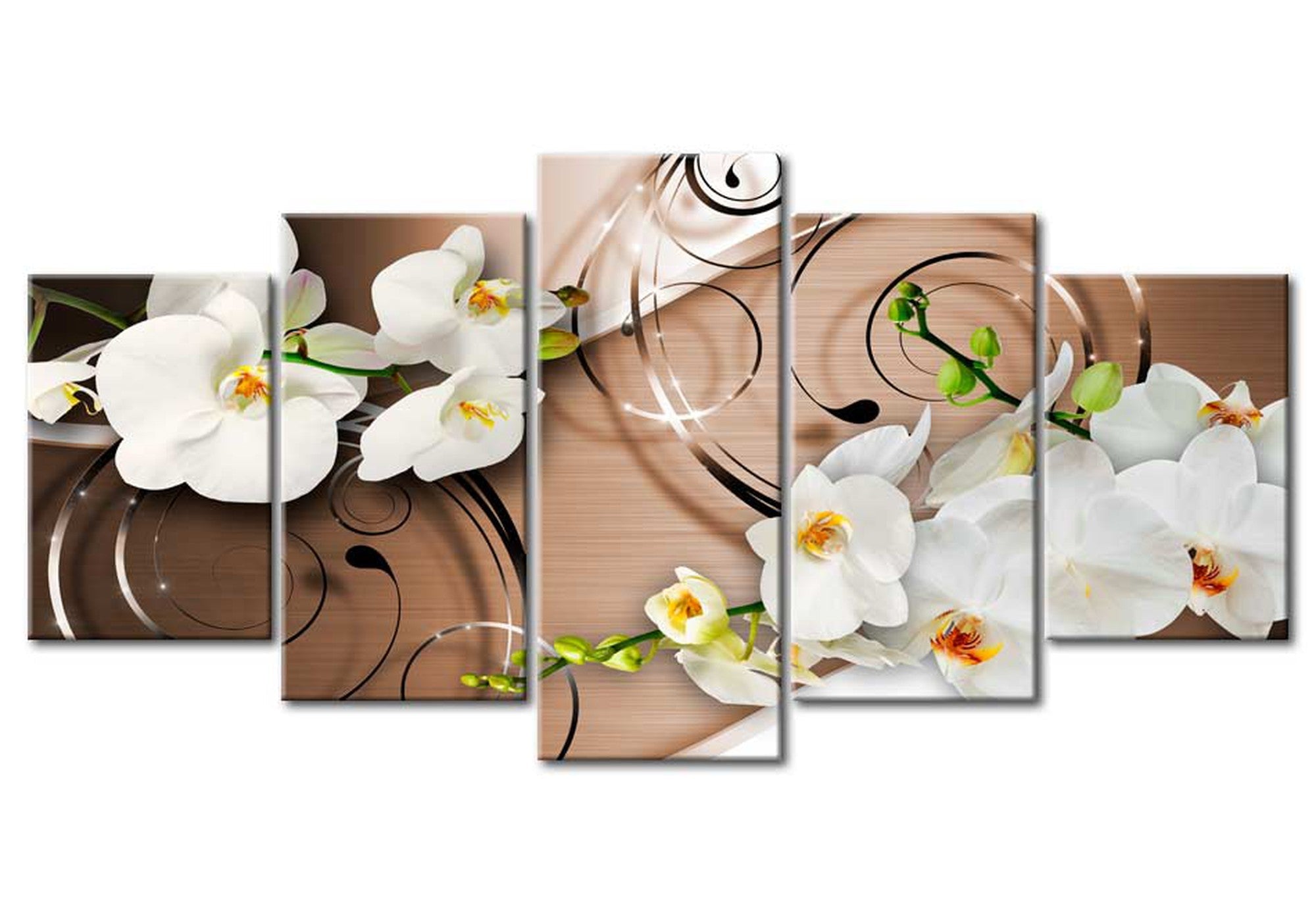 Floral Canvas Wall Art - Ivory Orchids - 5 Pieces