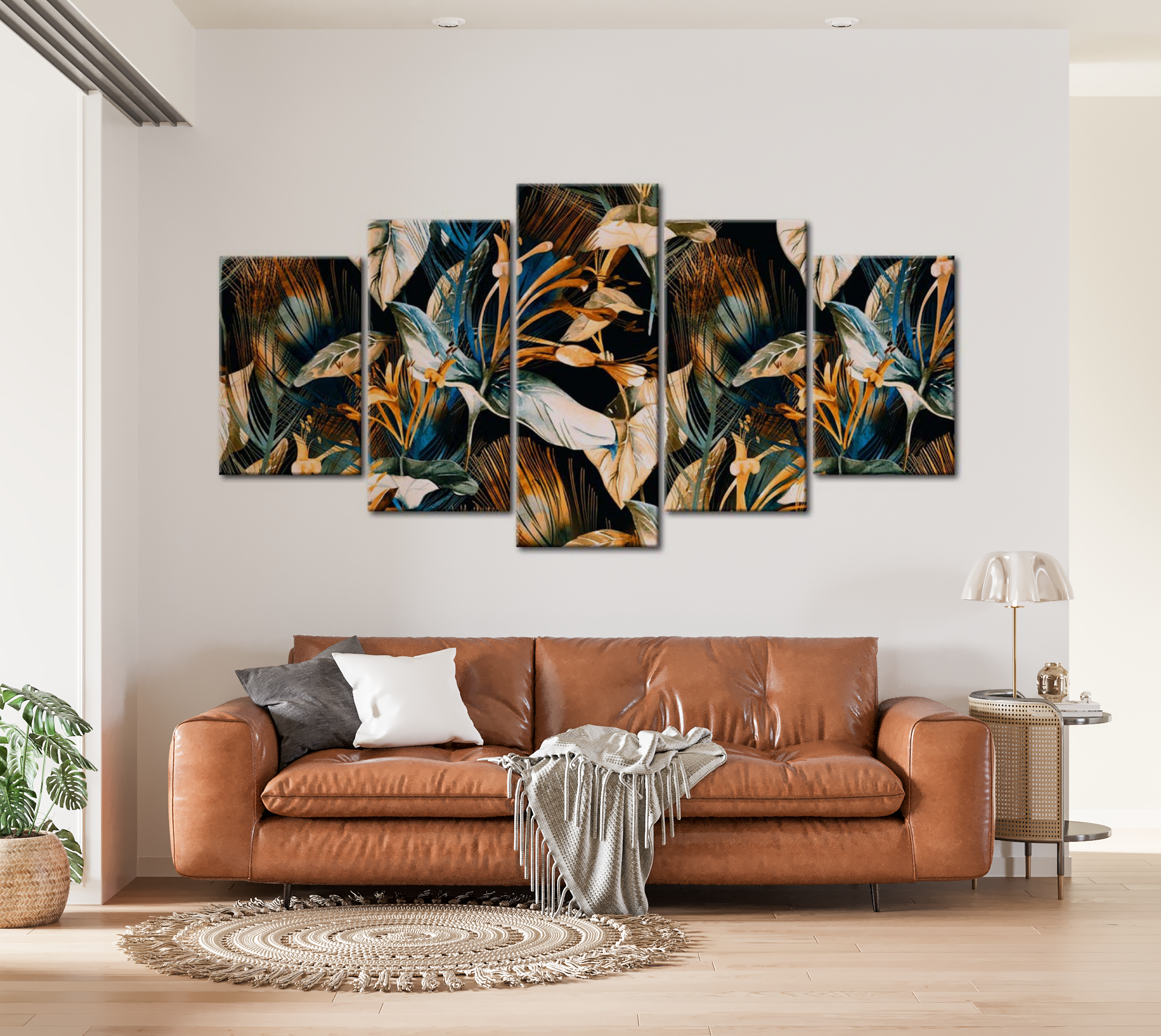 Floral Canvas Wall Art - Jungle Garden - 5 Pieces