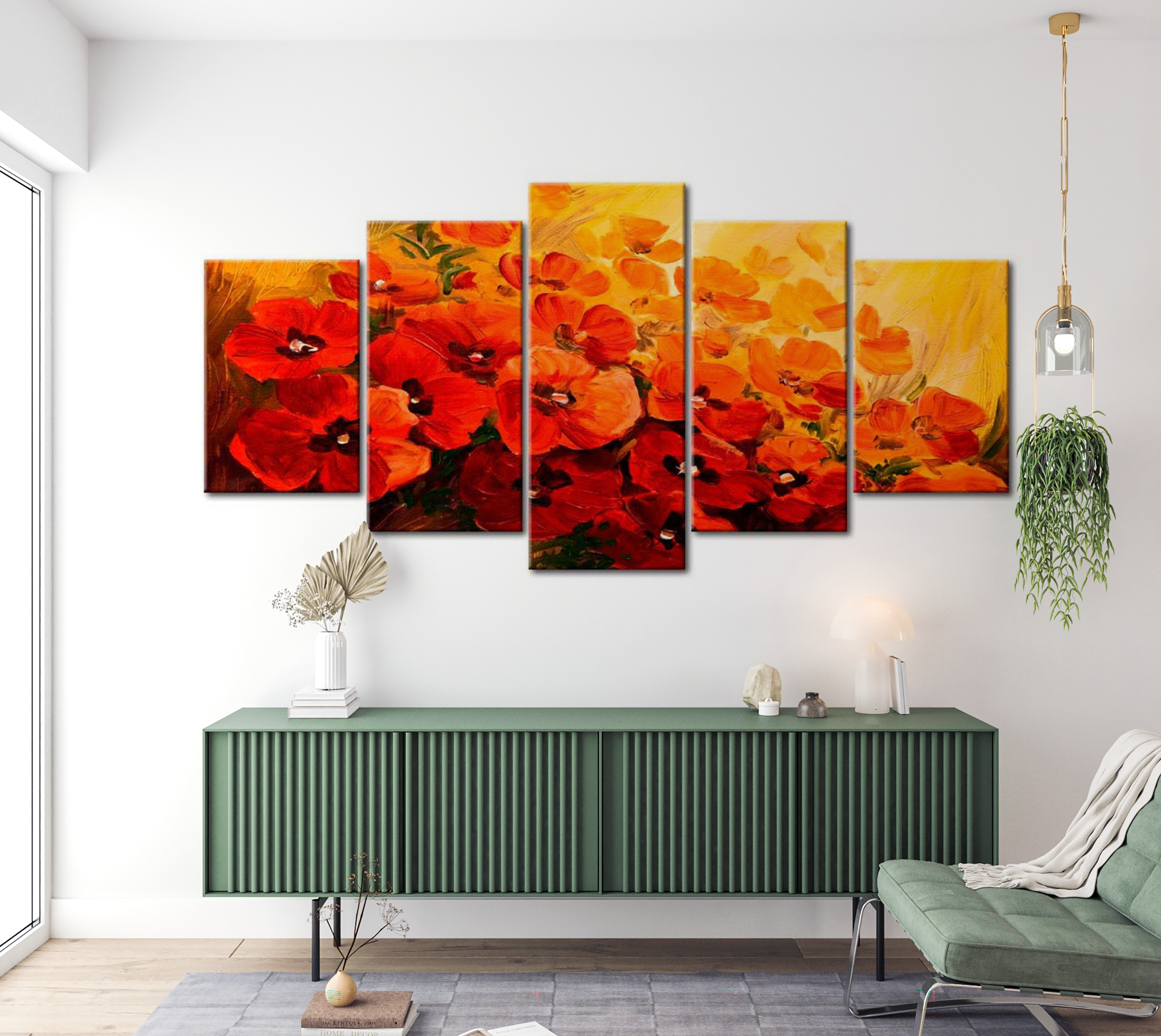 Floral Canvas Wall Art - Land Of Poppies - 5 Pieces