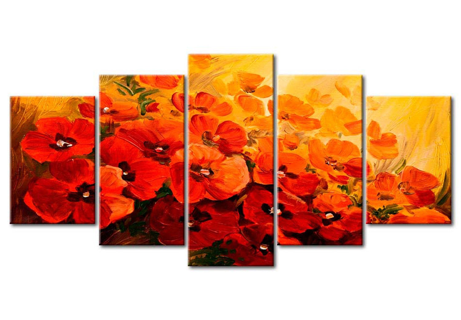 Floral Canvas Wall Art - Land Of Poppies - 5 Pieces