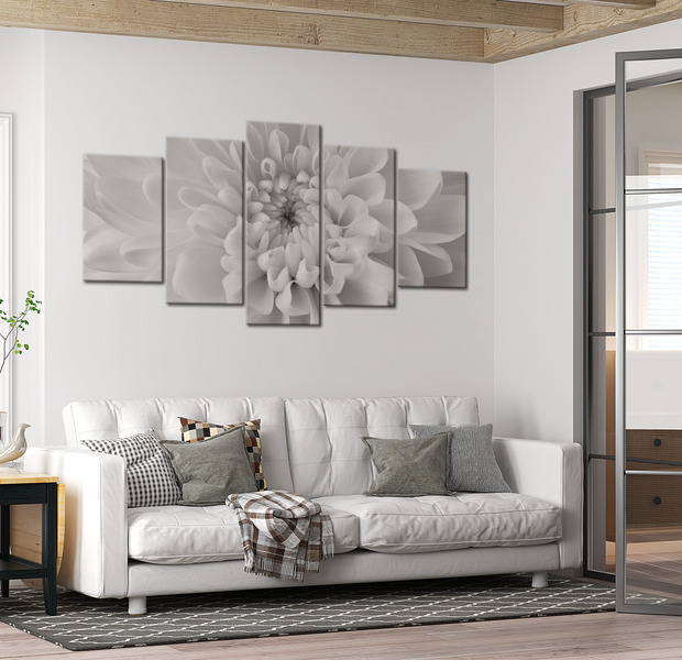Floral Canvas Wall Art - Light Grey Dahlia - 5 Pieces