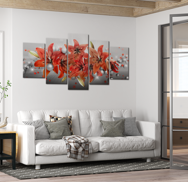 Floral Canvas Wall Art - Lilies And Pearls - 5 Pieces