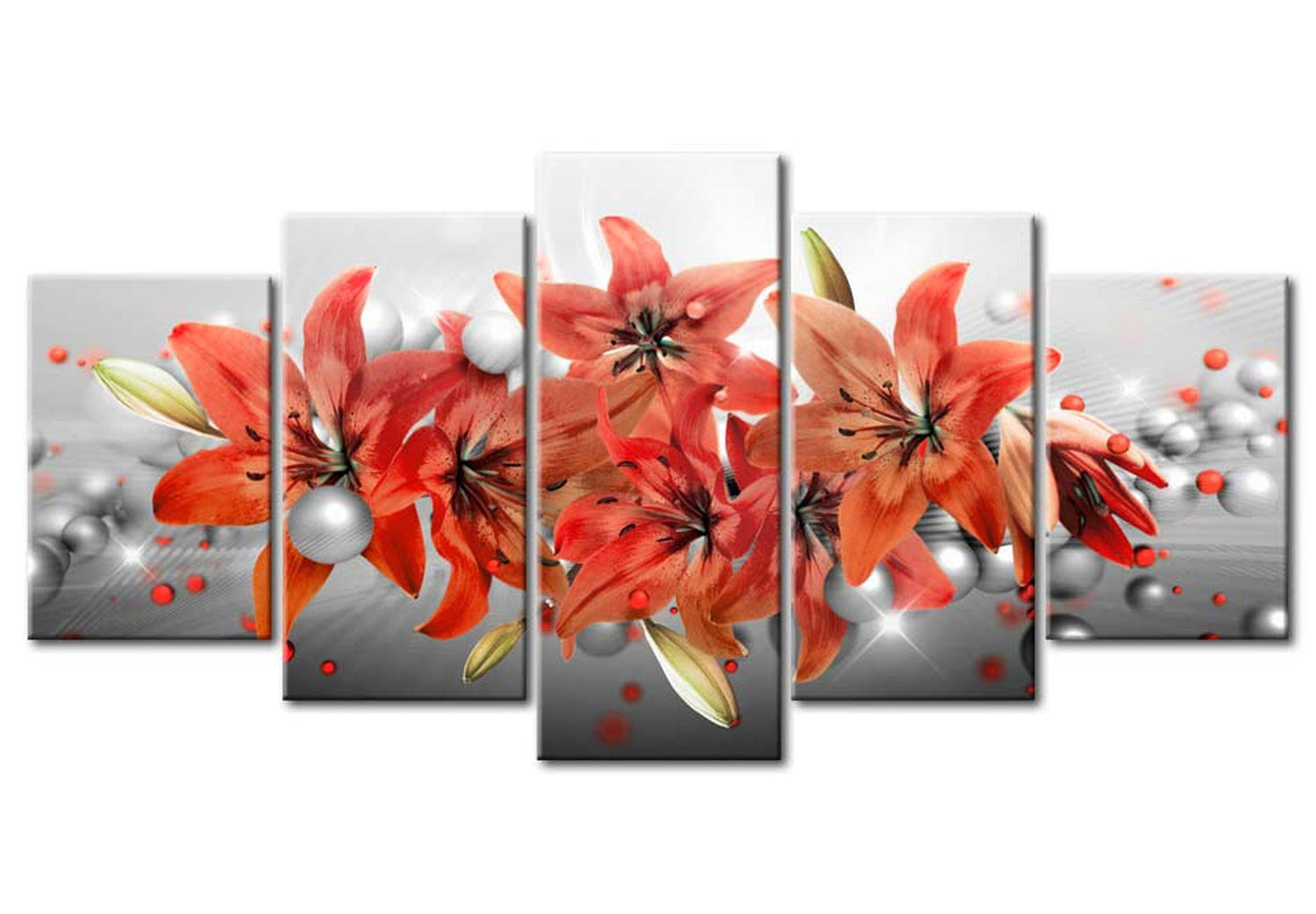 Floral Canvas Wall Art - Lilies And Pearls - 5 Pieces