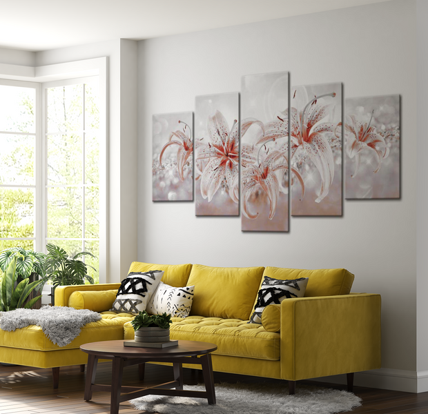 Floral Canvas Wall Art - Lilies In The Morning - 5 Pieces