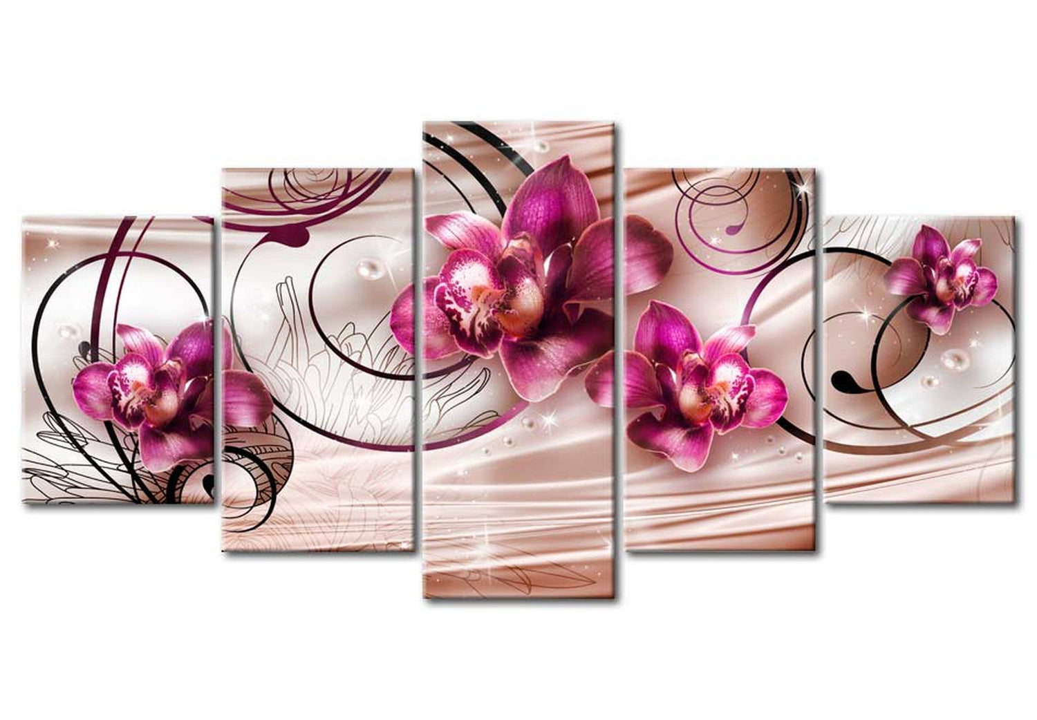 Floral Canvas Wall Art - Lily Pearl Dance - 5 Pieces