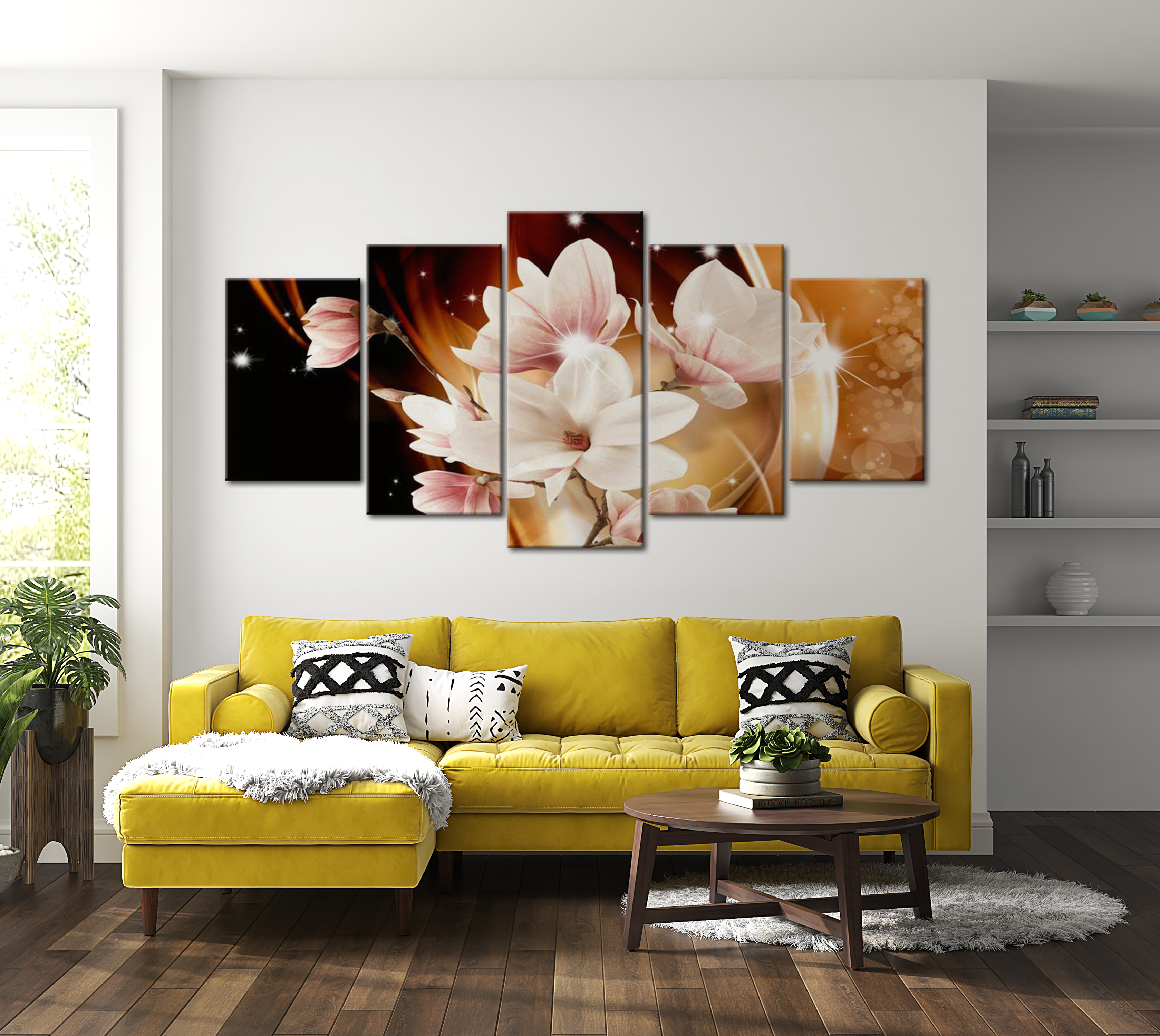 Floral Canvas Wall Art - Magnolia Dance - 5 Pieces