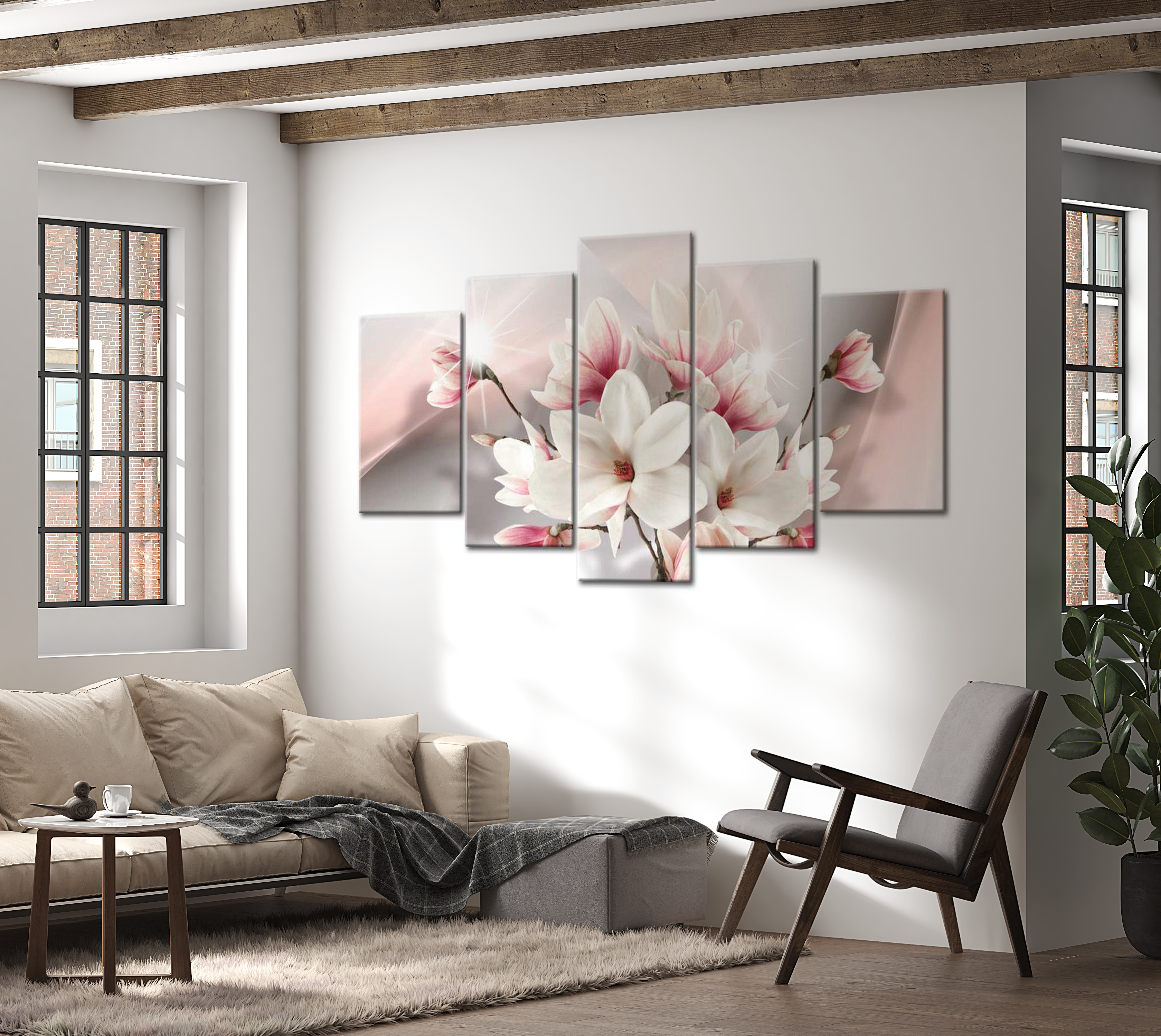 Floral Canvas Wall Art - Magnolia In Bloom - 5 Pieces