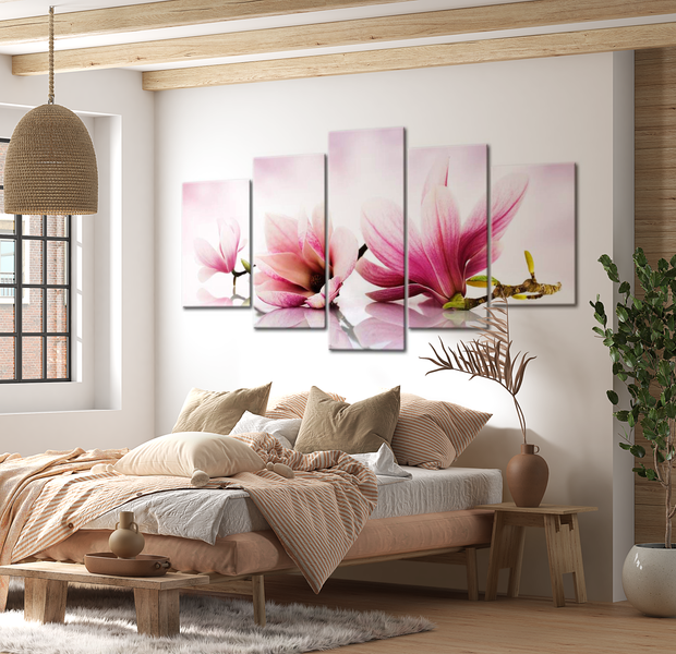 Floral Canvas Wall Art - Magnolia Reflection Pink - 5 Pieces
