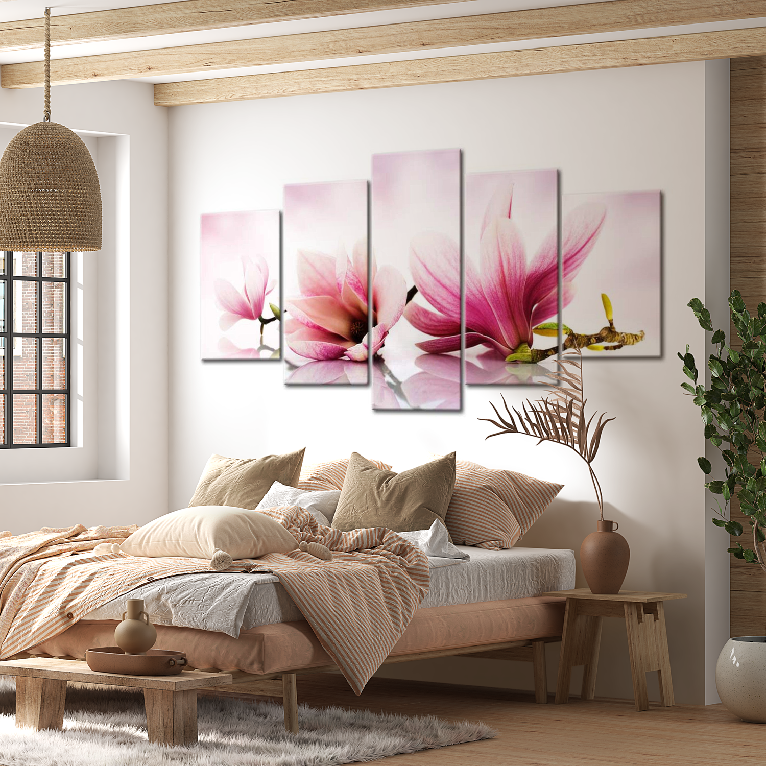 Stretched Canvas Floral Art - Magnolias: Pink Flowers 40"Wx20"H