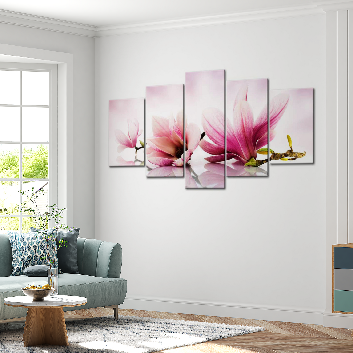 Stretched Canvas Floral Art - Magnolias: Pink Flowers 40"Wx20"H