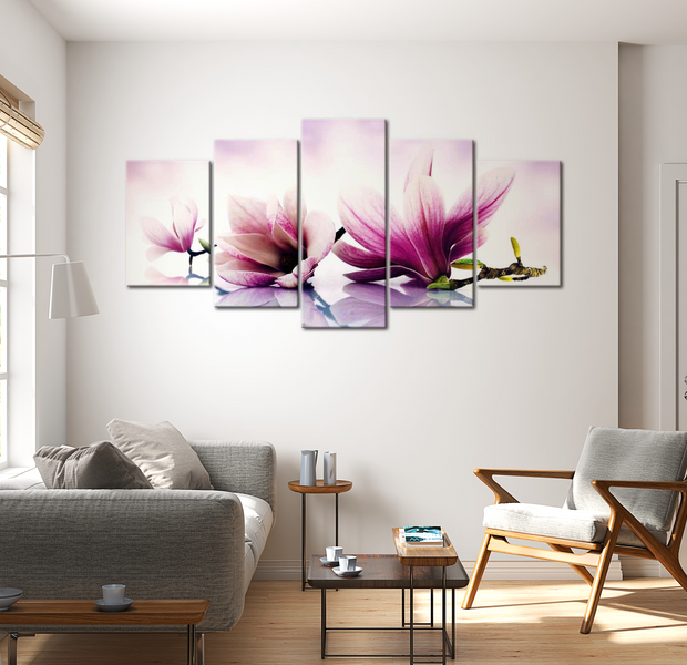 Floral Canvas Wall Art - Magnolia Reflection Purple - 5 Pieces