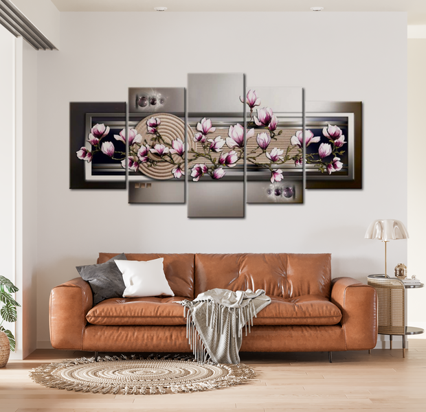 Floral Canvas Wall Art - Magnolia Zen Garden - 5 Pieces