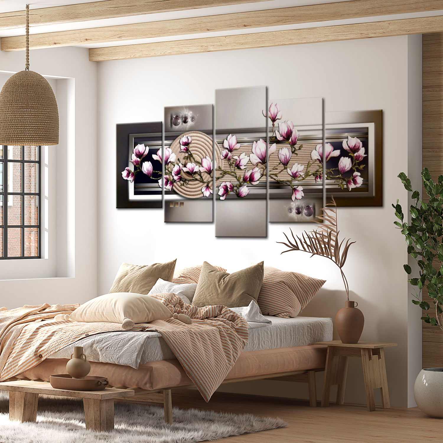 Stretched Canvas Floral Art - Magnolia And Zen Garden 40"Wx20"H