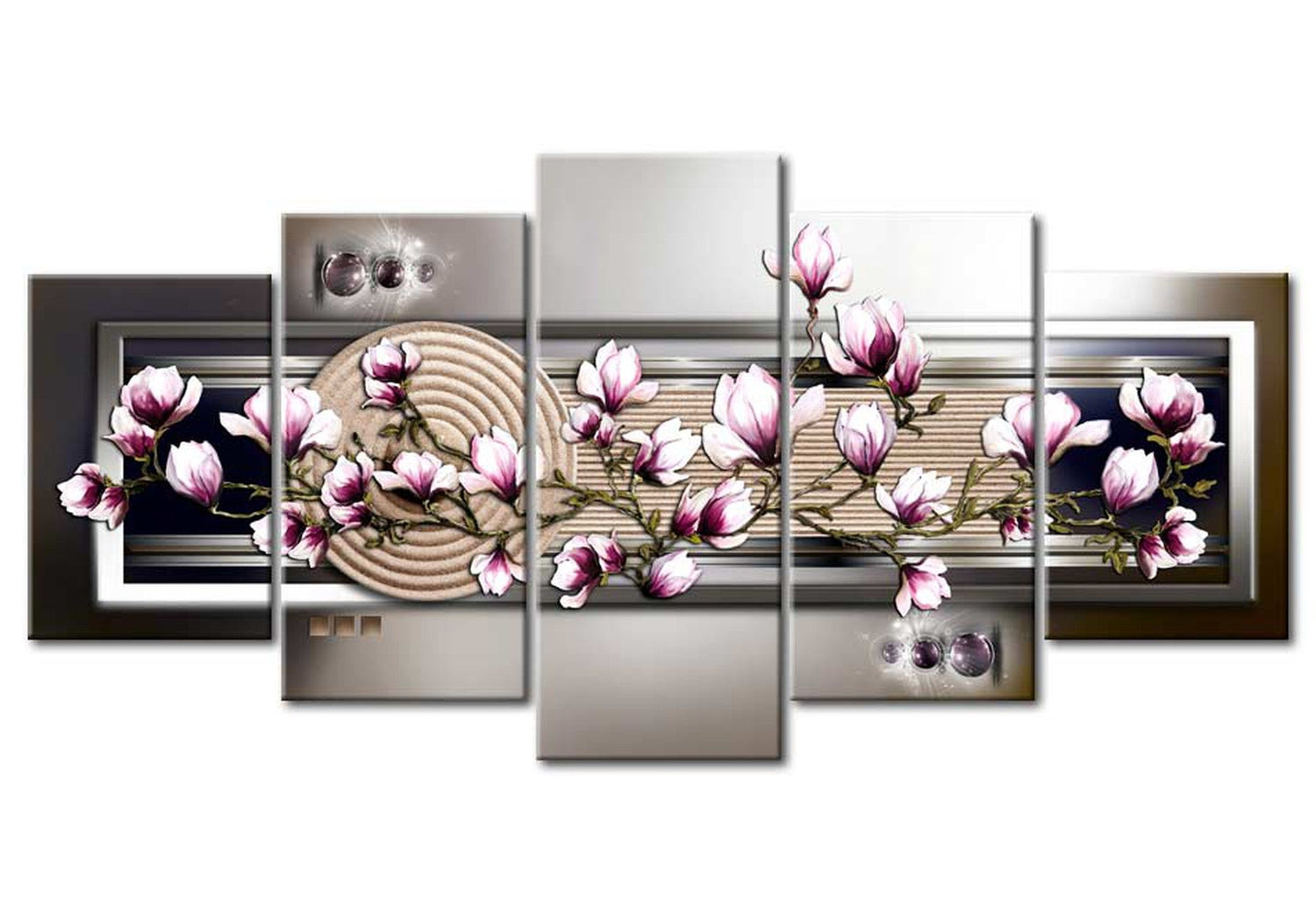 Floral Canvas Wall Art - Magnolia Zen Garden - 5 Pieces