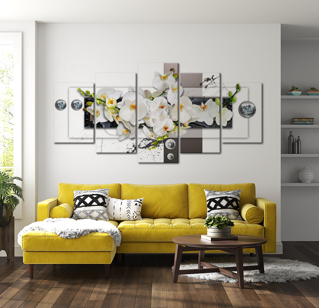 Floral Canvas Wall Art - Mechanical Orchid - 5 Pieces