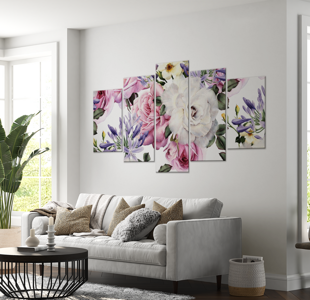 Floral Canvas Wall Art - Mixed Flowers - 5 Pieces