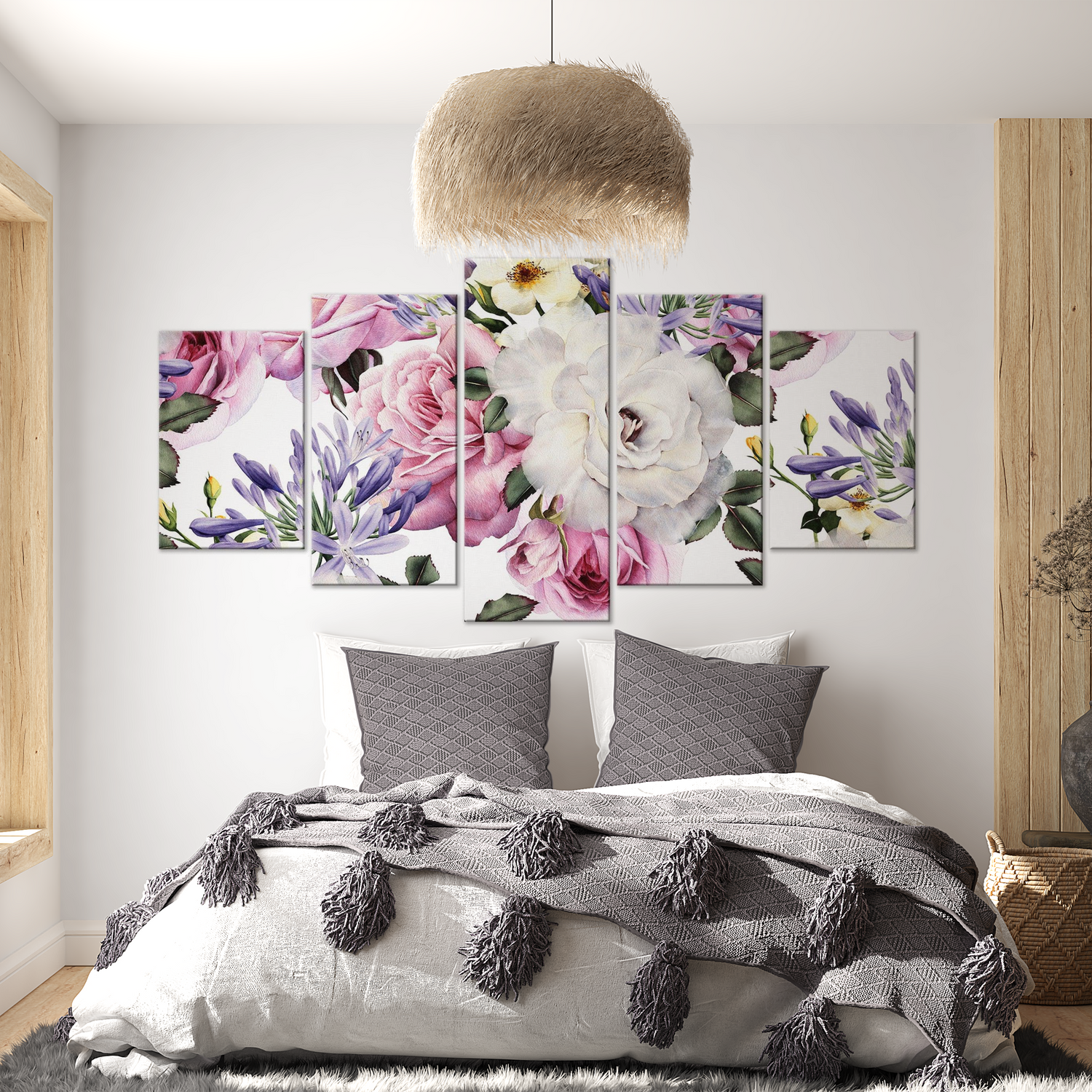 Stretched Canvas Floral Art - Rose Composition Wide Colourful 40"Wx20"H