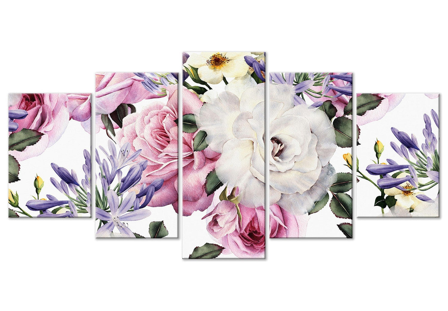 Floral Canvas Wall Art - Mixed Flowers - 5 Pieces