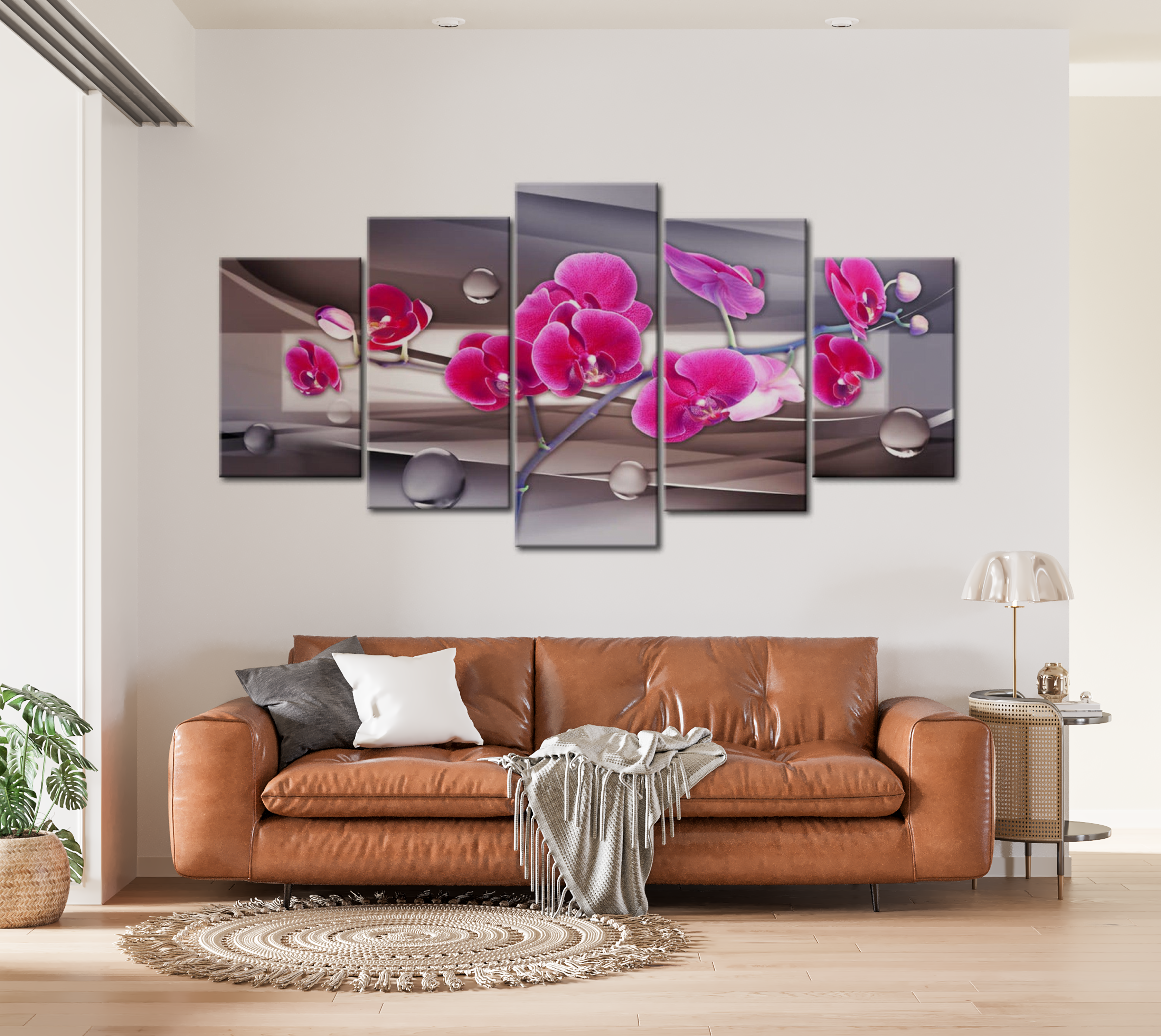 Floral Canvas Wall Art - Modern Orchid Design - 5 Pieces