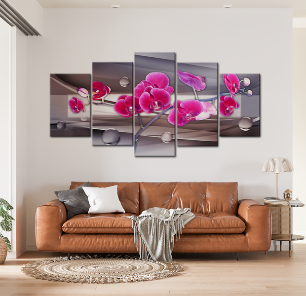 Floral Canvas Wall Art - Modern Orchid Design - 5 Pieces