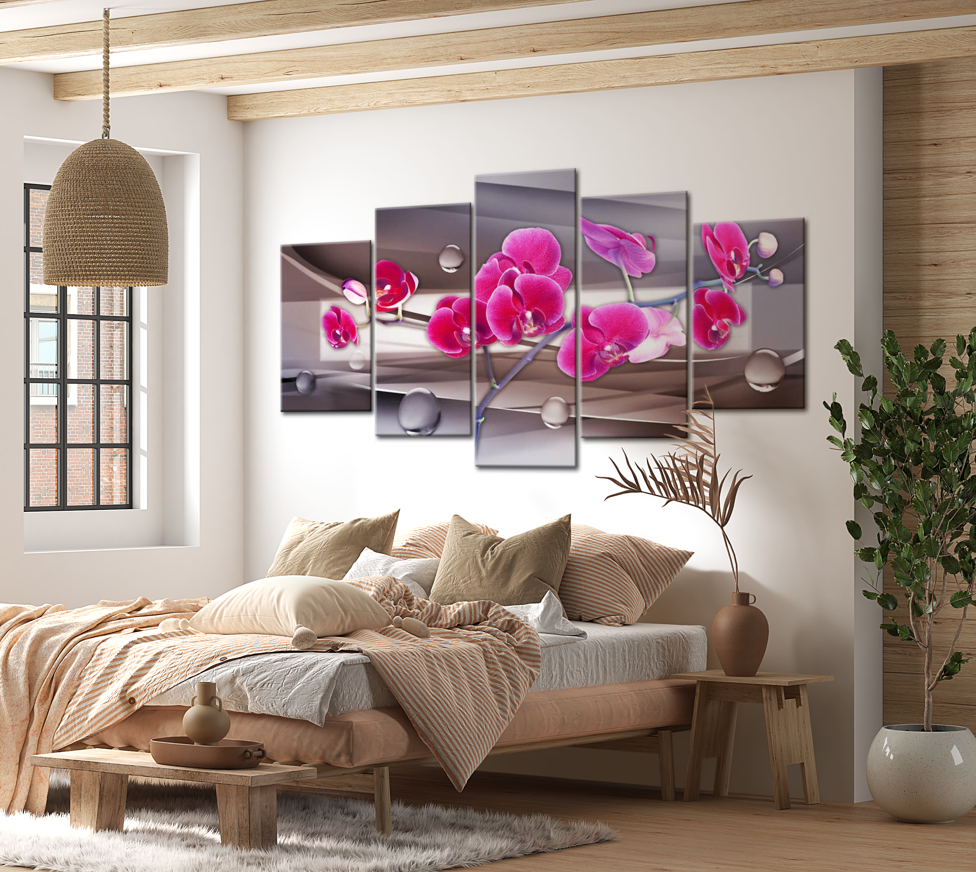 Stretched Canvas Floral Art - Orchid On A Subdued Background 80"Wx40"H