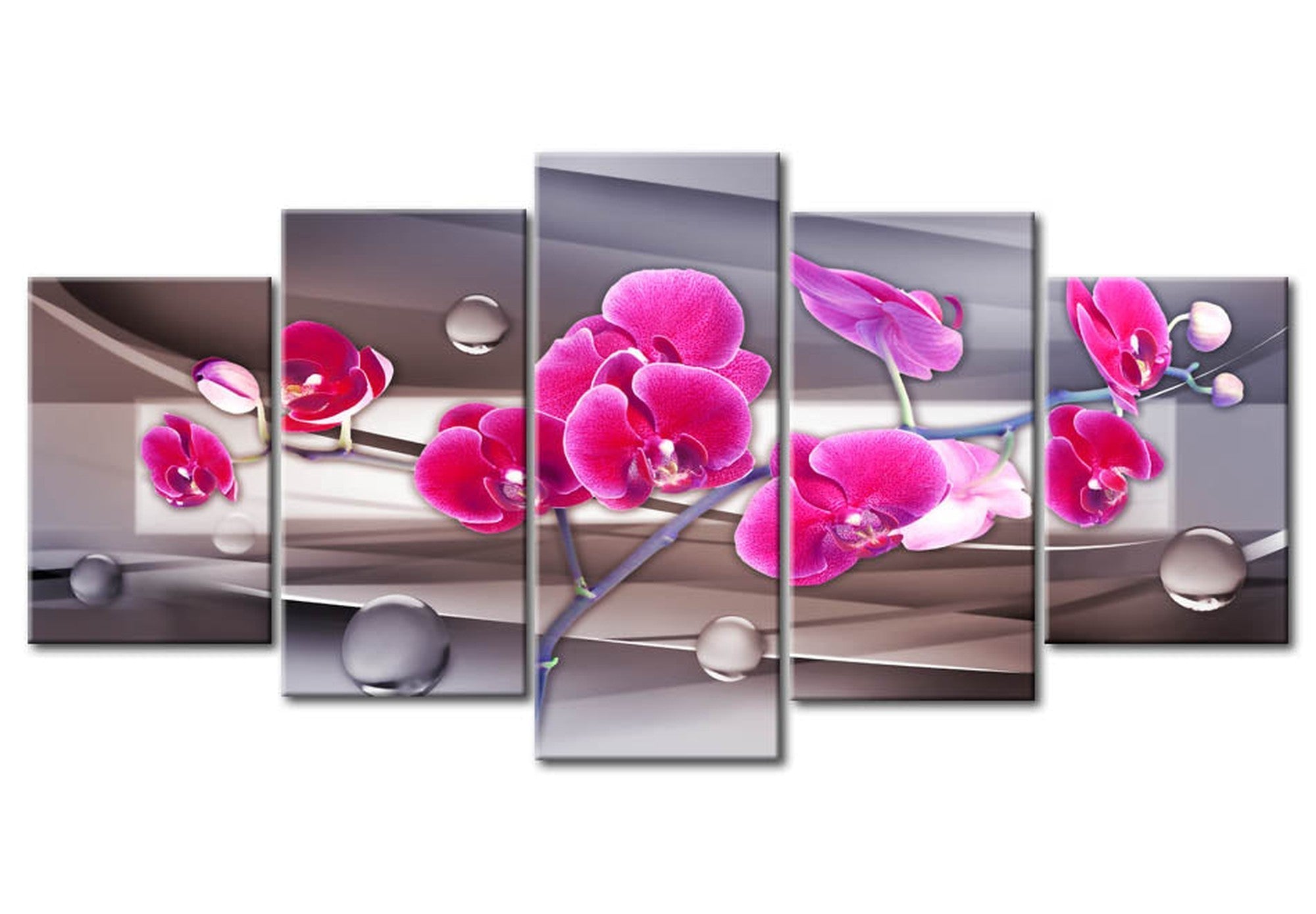 Floral Canvas Wall Art - Modern Orchid Design - 5 Pieces