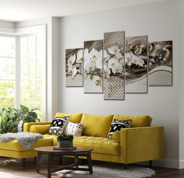 Floral Canvas Wall Art - Modern Orchid Serenity - 5 Pieces