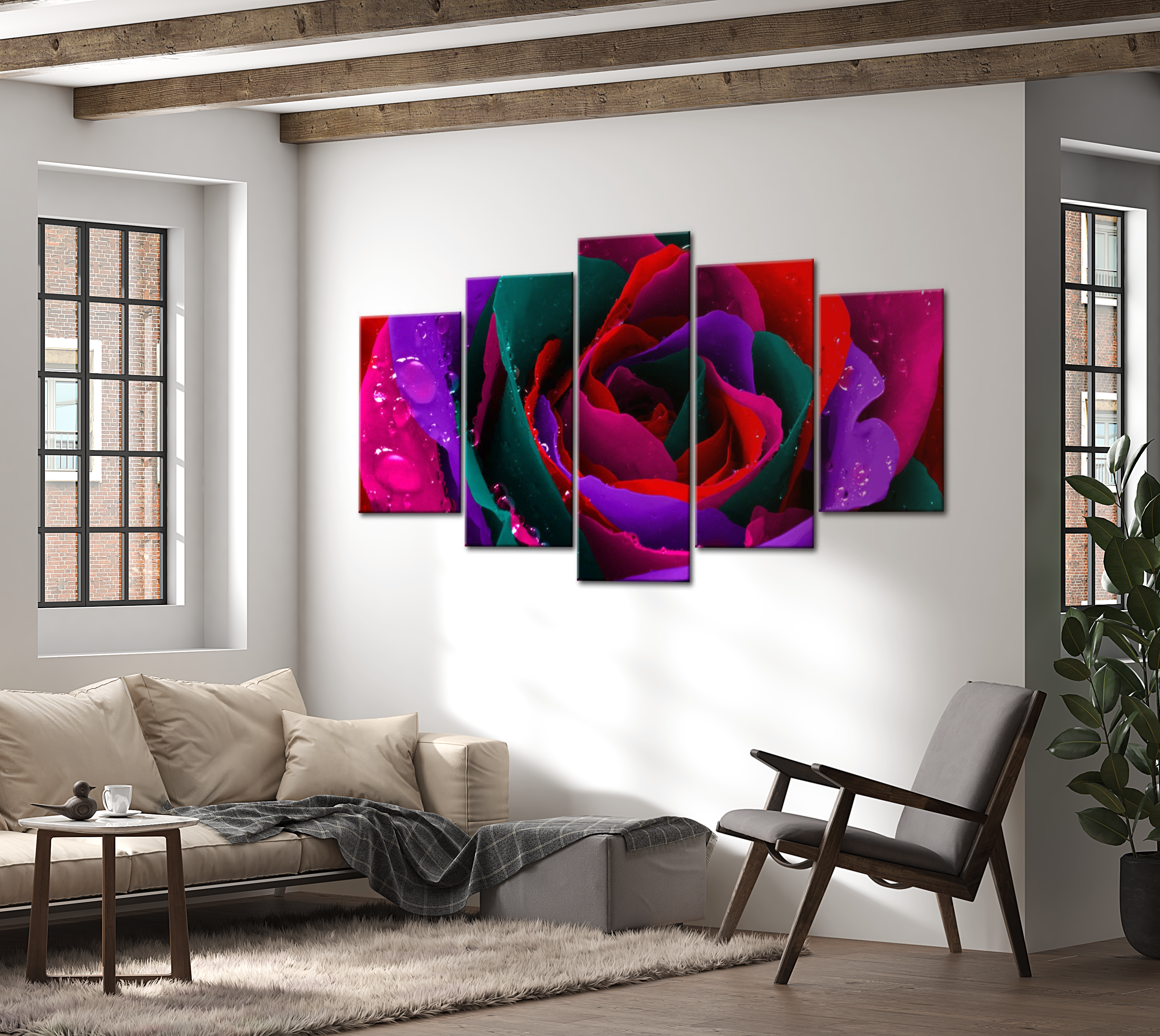 Floral Canvas Wall Art - Multicolored Rose - 5 Pieces