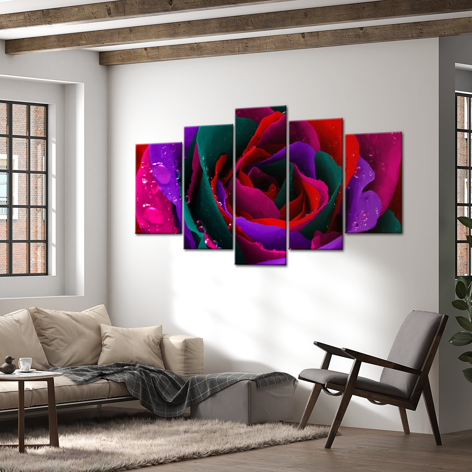 Stretched Canvas Floral Art - Multicoloured Rose 40"Wx20"H