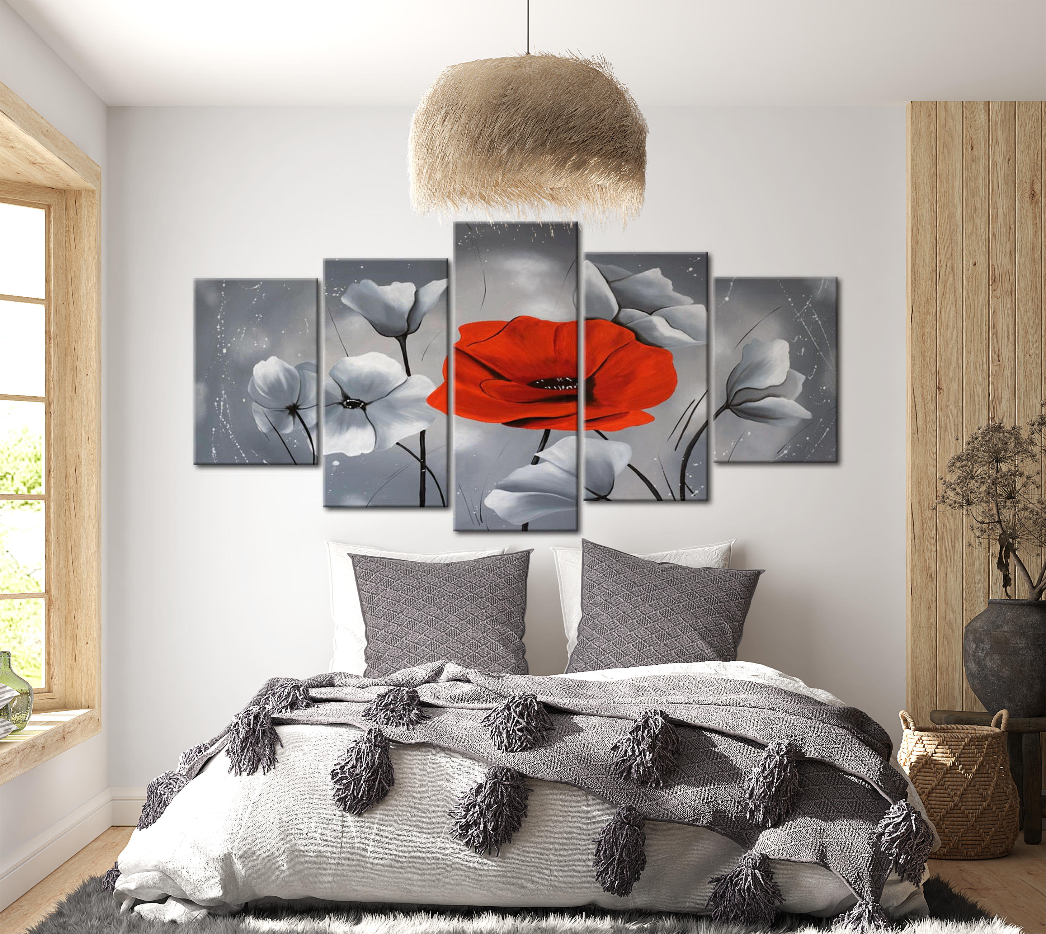 Floral Canvas Wall Art - One Special Poppy - 5 Pieces