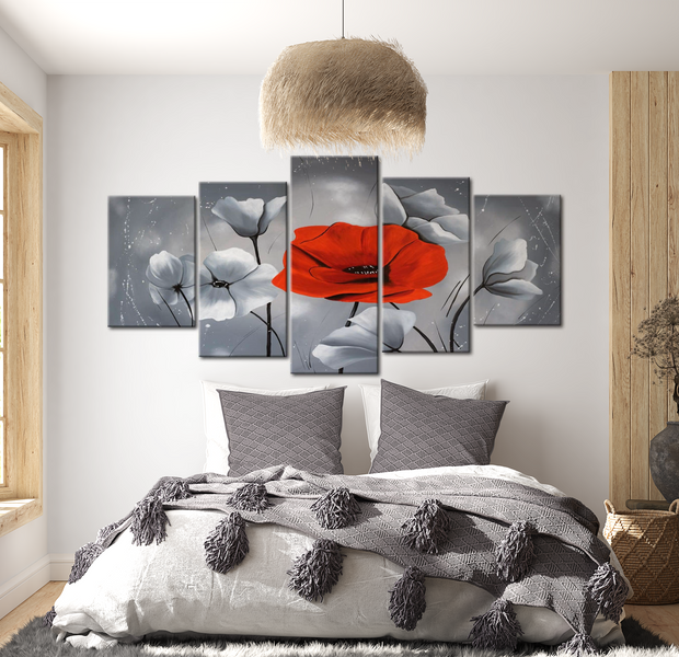 Floral Canvas Wall Art - One Special Poppy - 5 Pieces