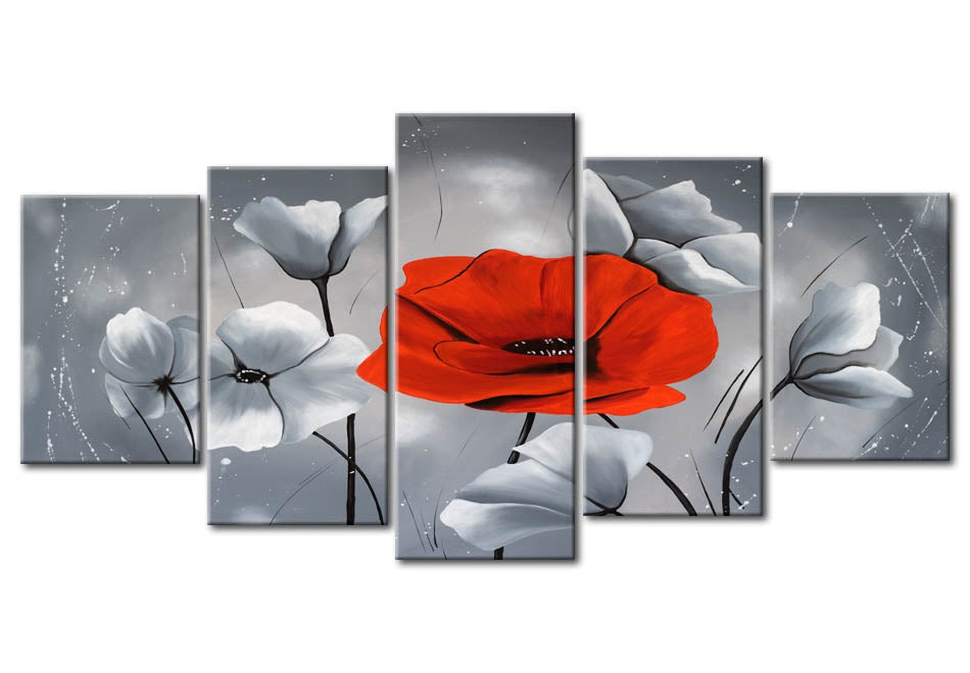 Floral Canvas Wall Art - One Special Poppy - 5 Pieces