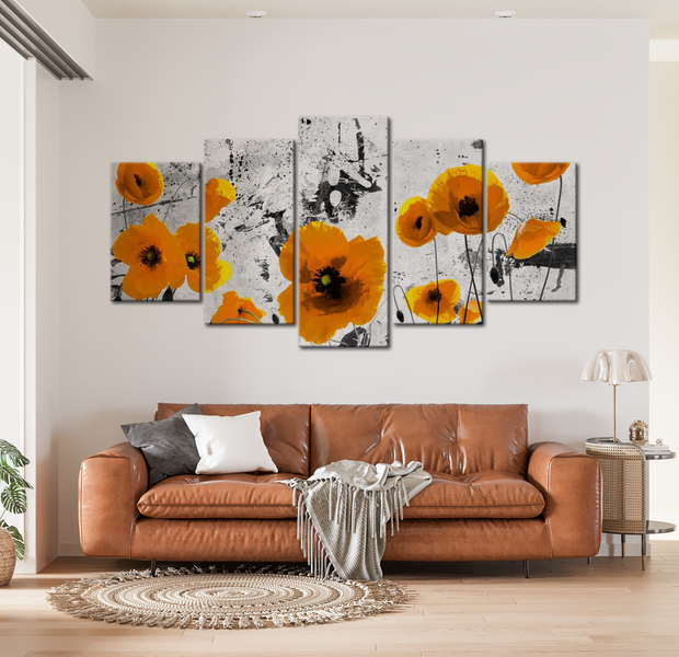 Floral Canvas Wall Art - Orange Poppies - 5 Pieces