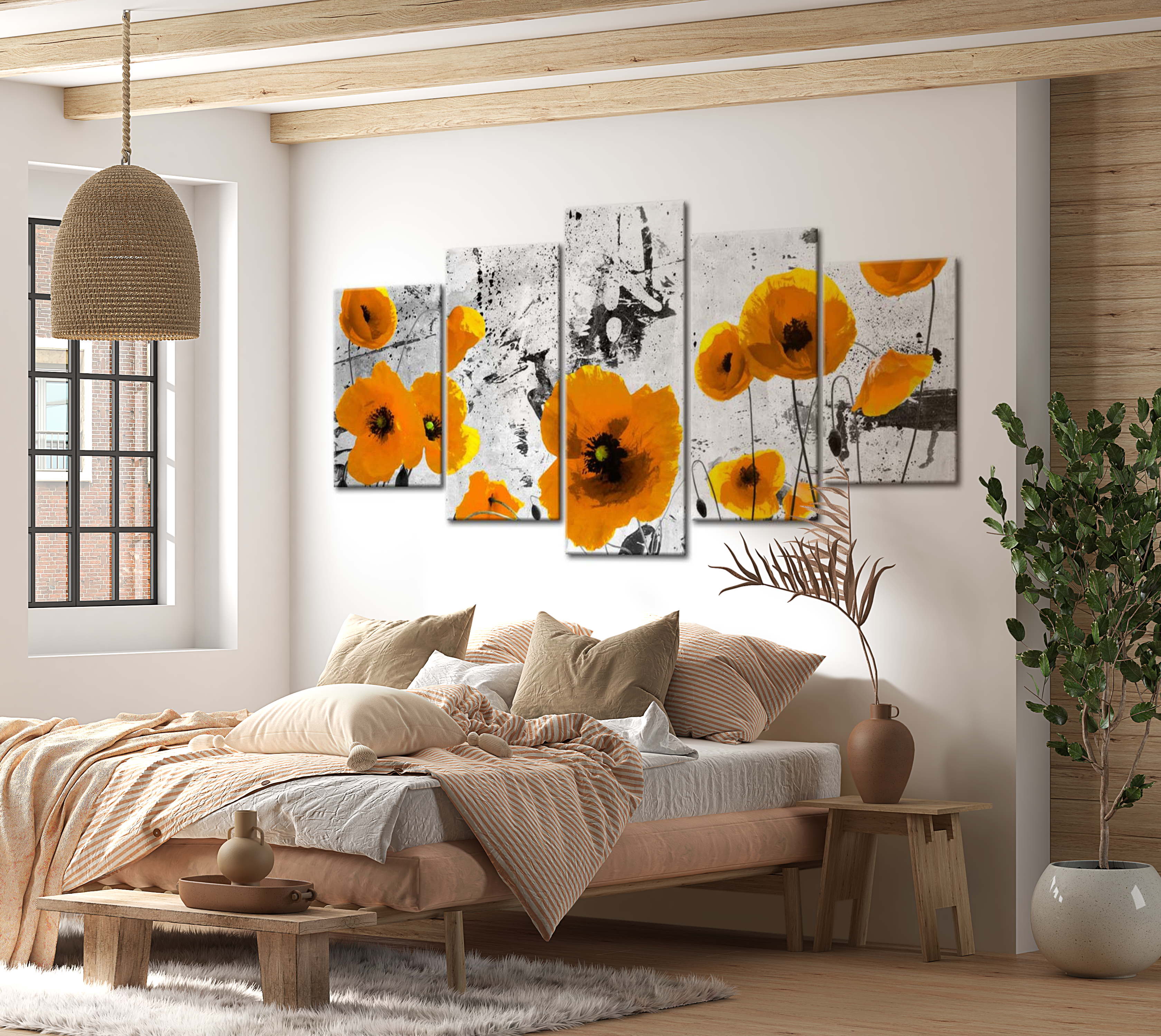 Stretched Canvas Floral Art - Poppies In The Royal Color 40"Wx20"H