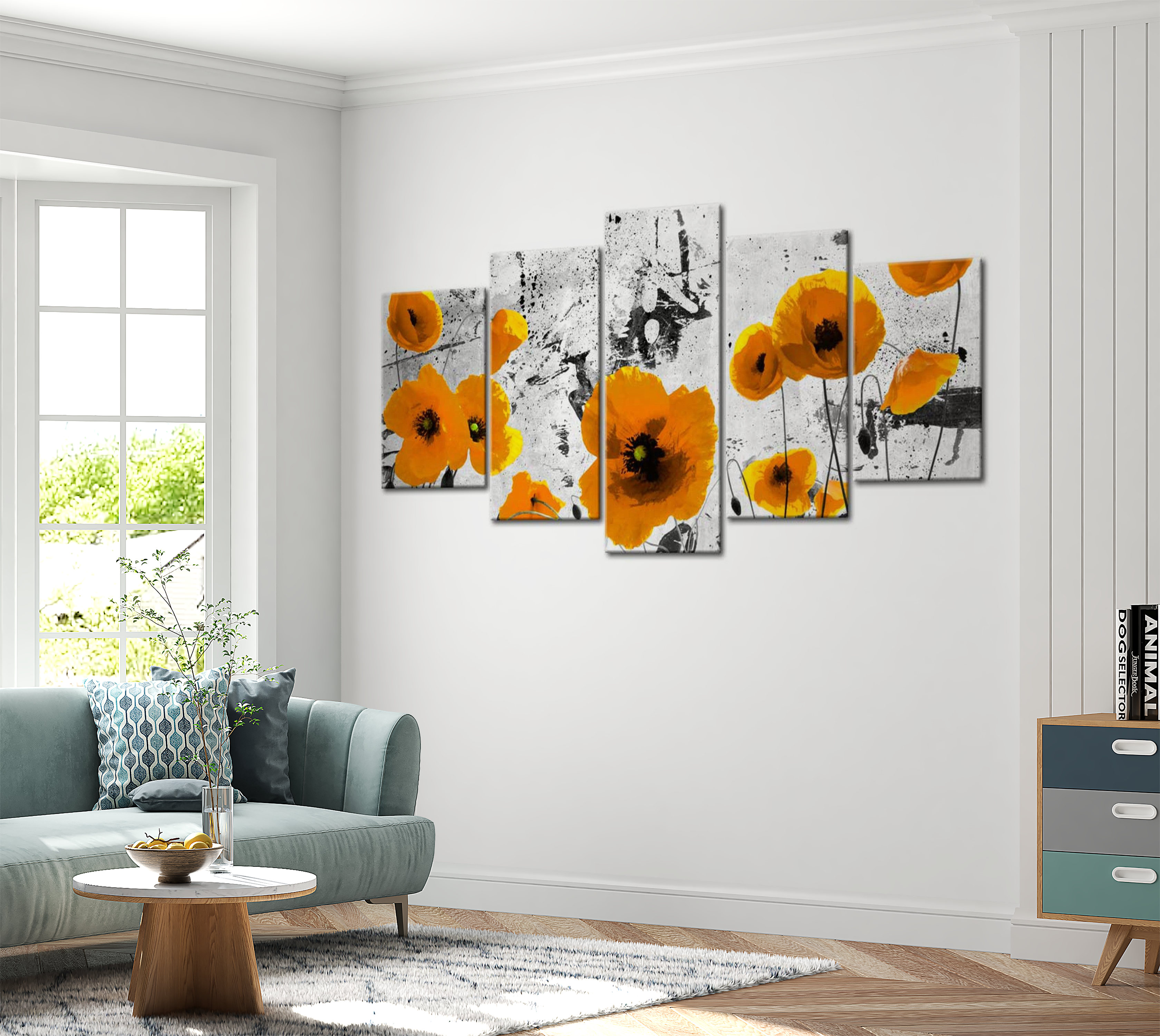 Stretched Canvas Floral Art - Poppies In The Royal Color 40"Wx20"H