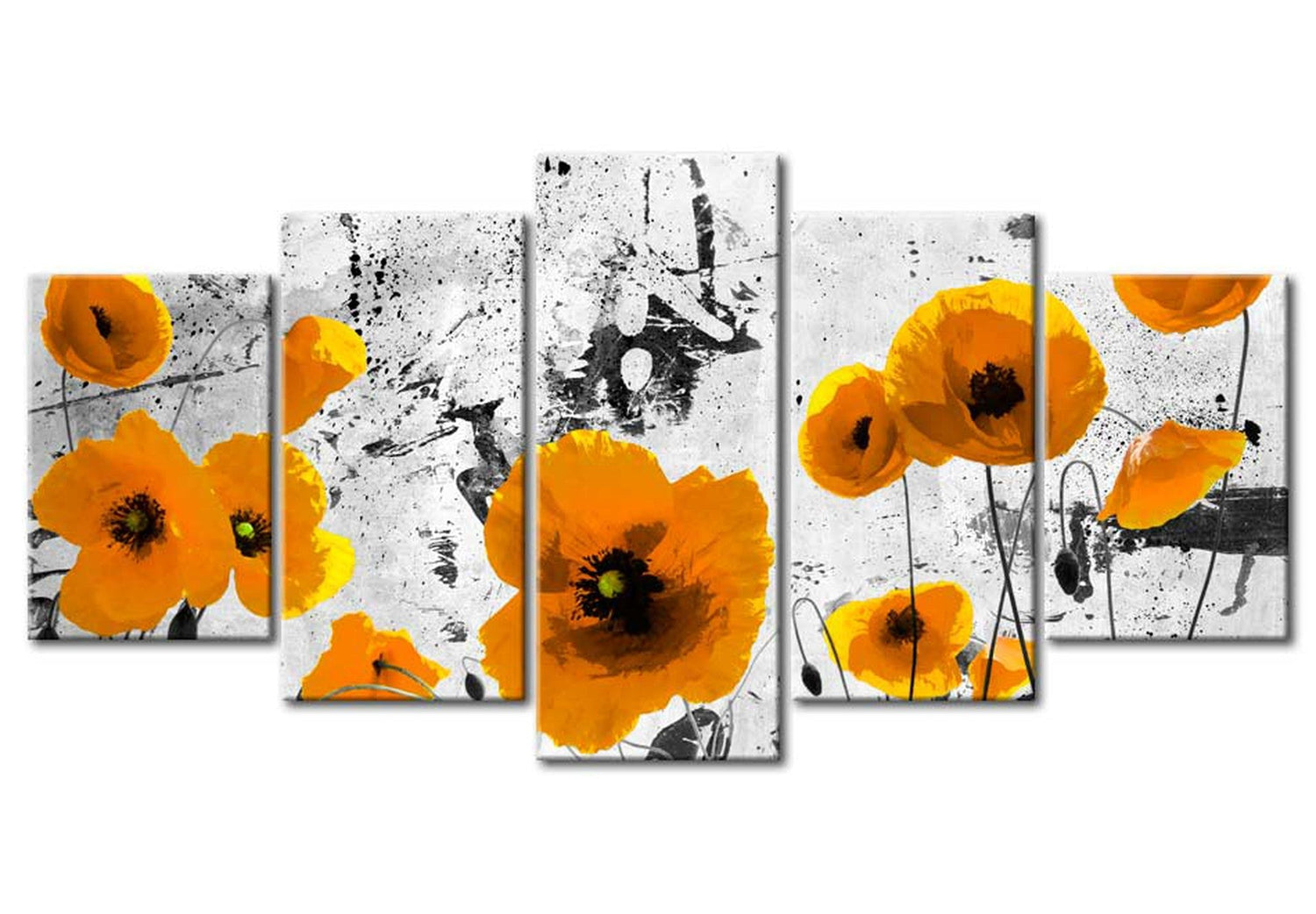 Floral Canvas Wall Art - Orange Poppies - 5 Pieces