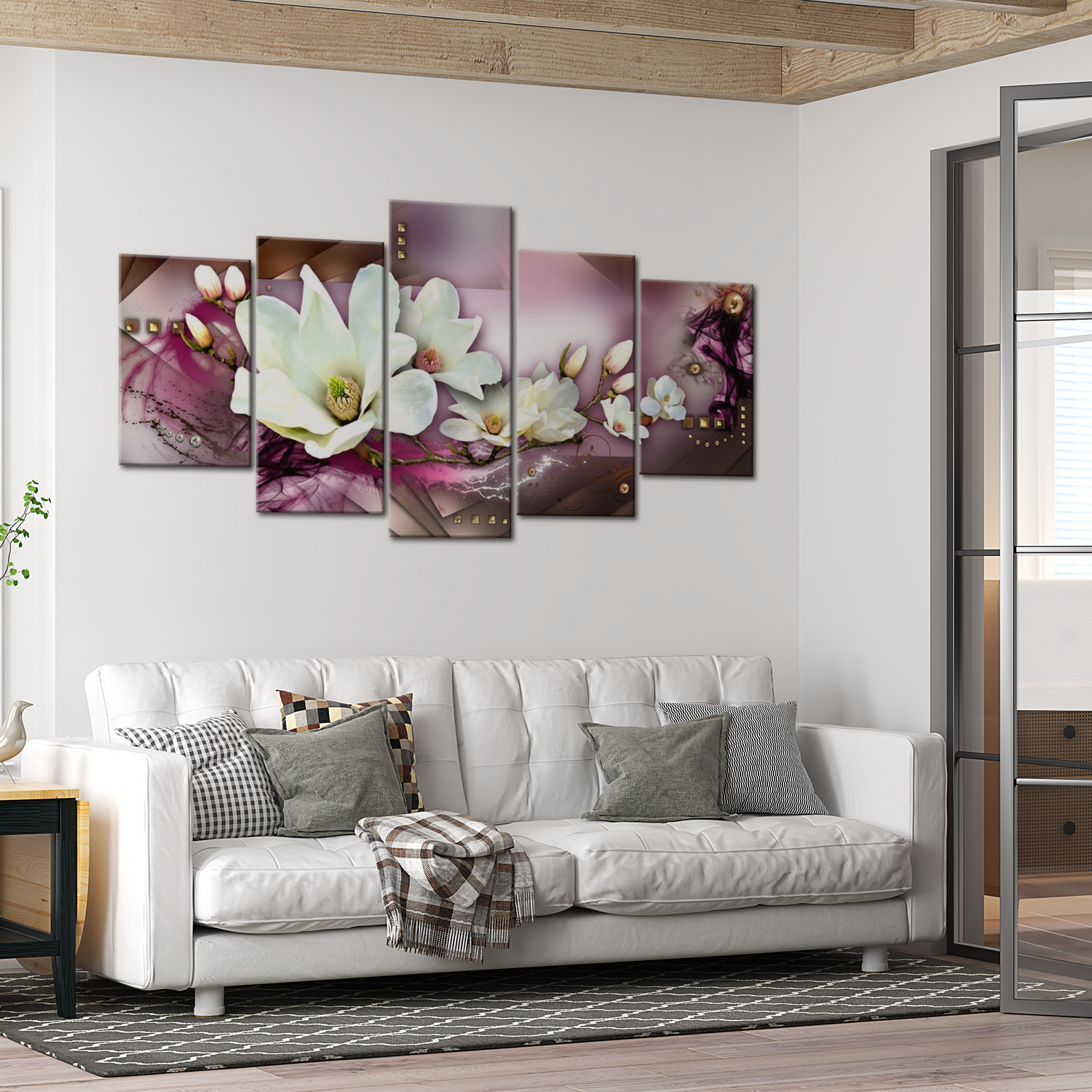 Stretched Canvas Floral Art - Magnetic Abstraction With An Orchid 40"Wx20"H