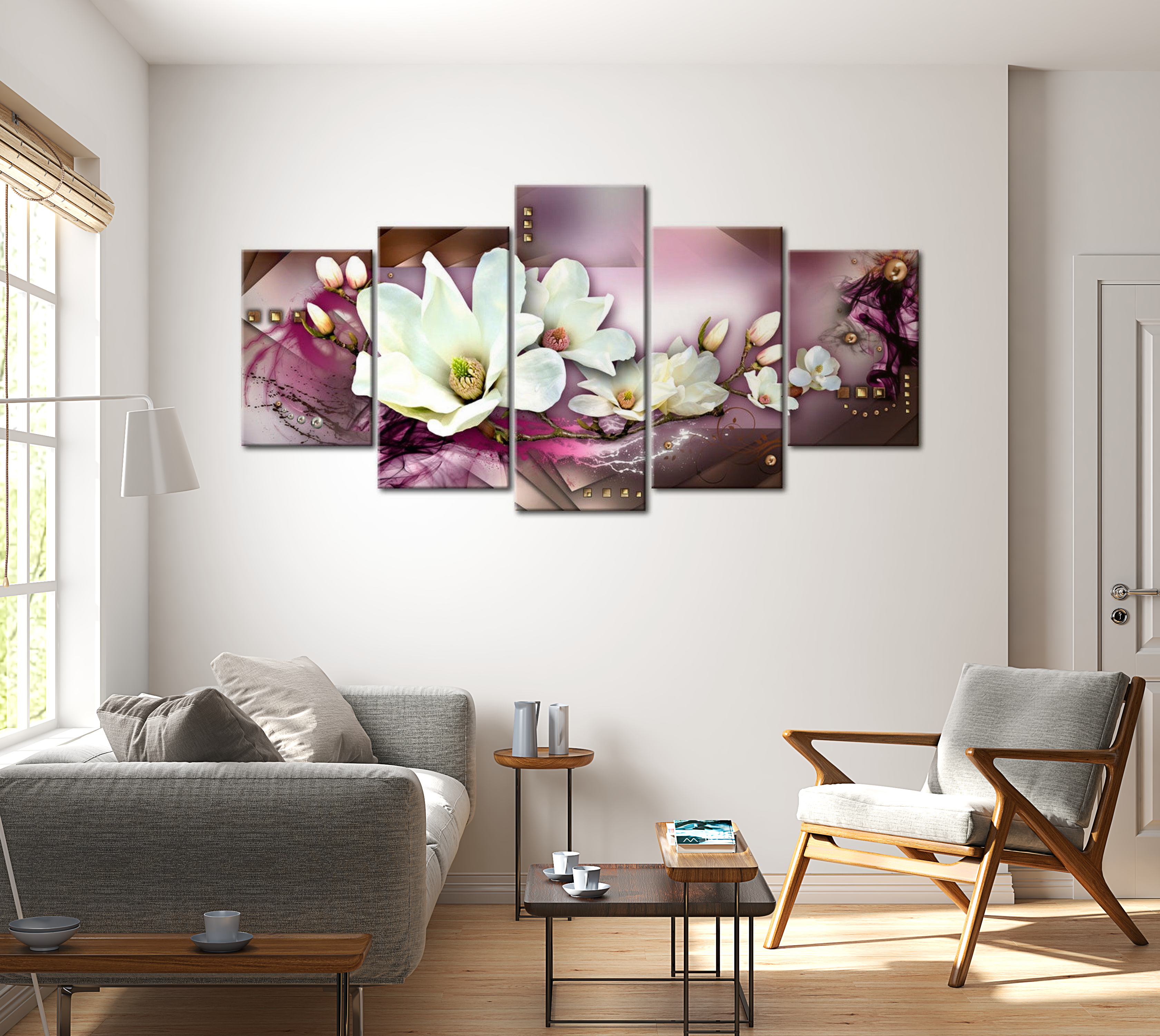 Stretched Canvas Floral Art - Magnetic Abstraction With An Orchid 40"Wx20"H