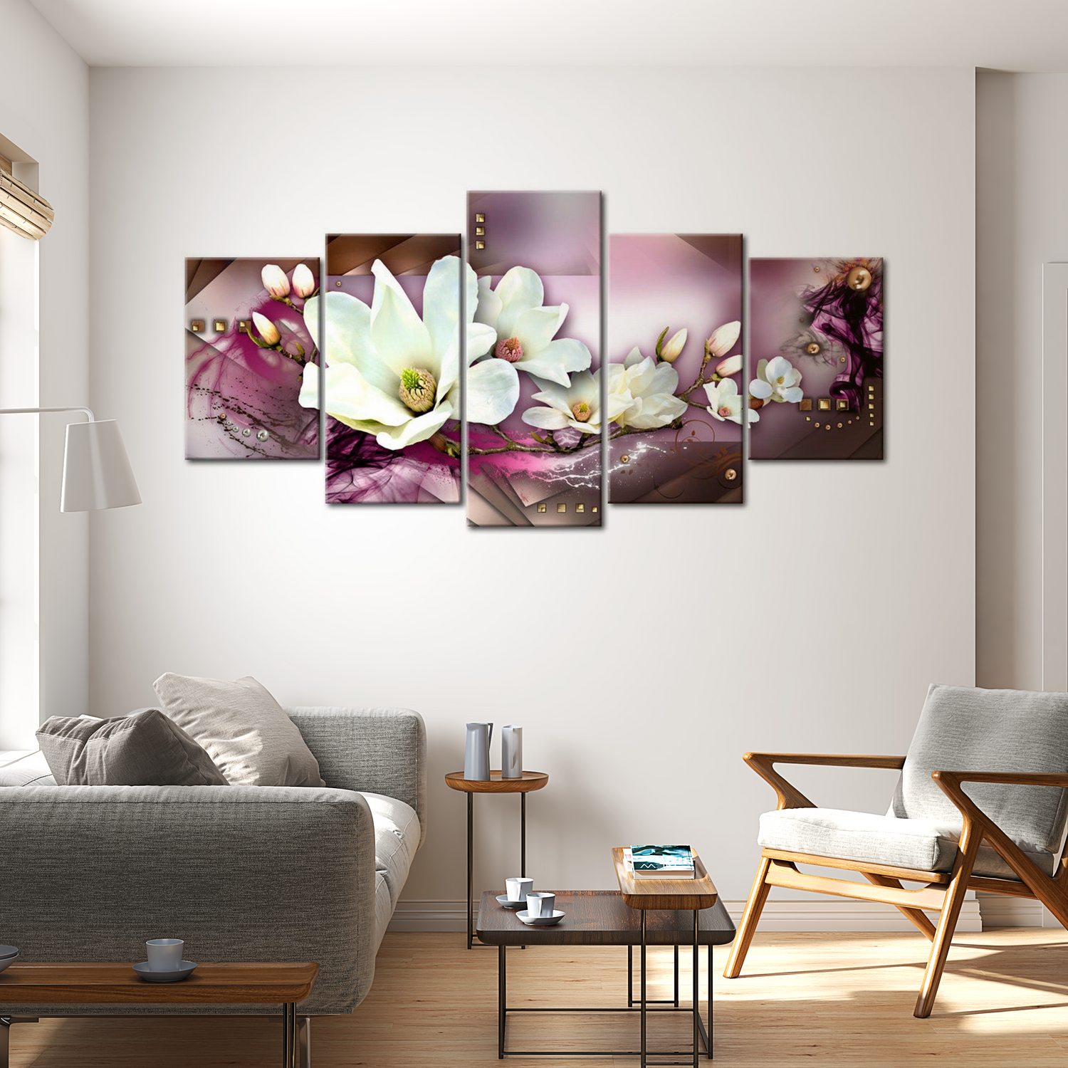 Stretched Canvas Floral Art - Magnetic Abstraction With An Orchid 40"Wx20"H