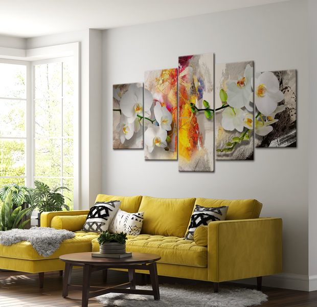 Floral Canvas Wall Art - Orchid Color Splash - 5 Pieces