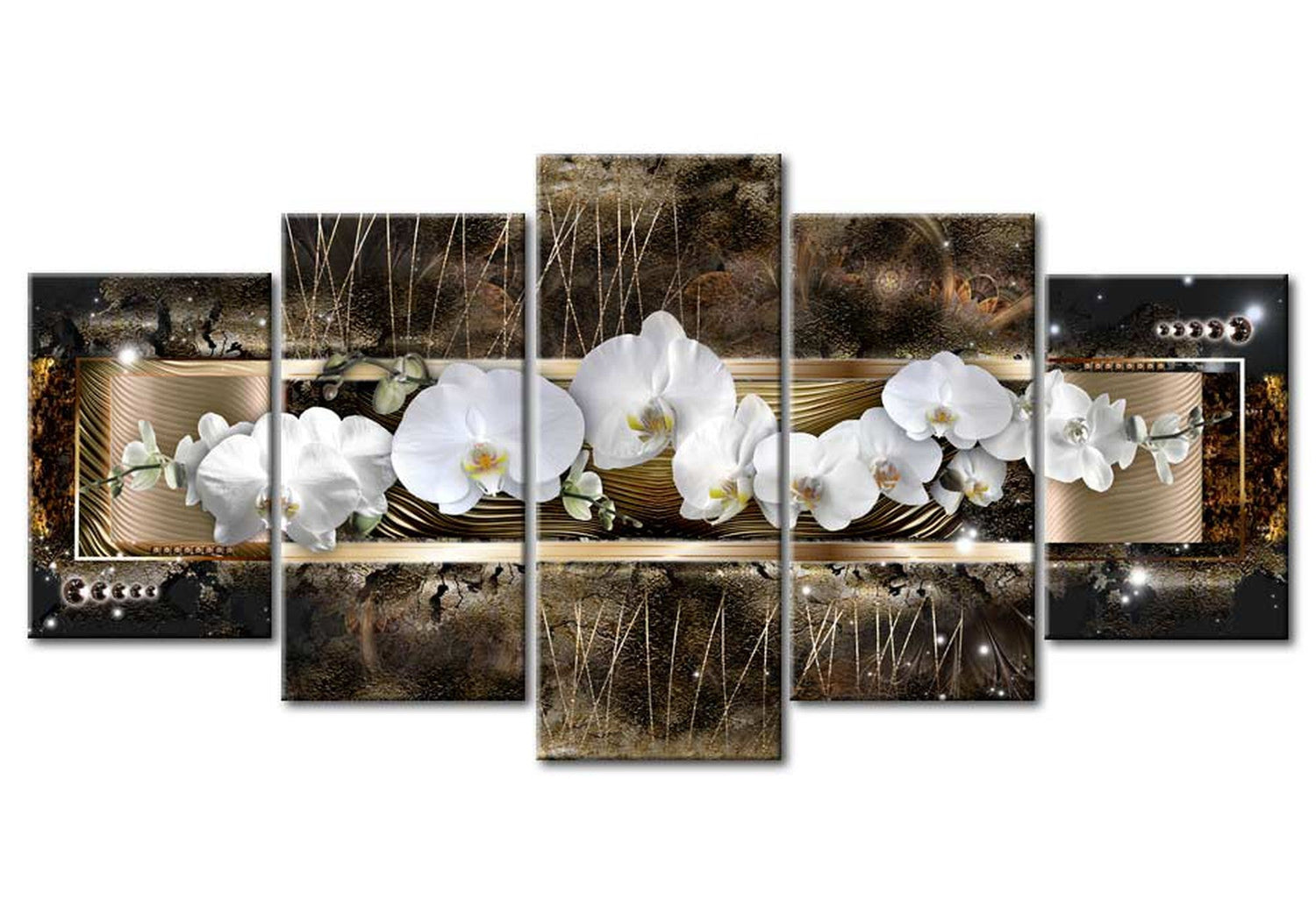 Floral Canvas Wall Art - Orchid Night - 5 Pieces