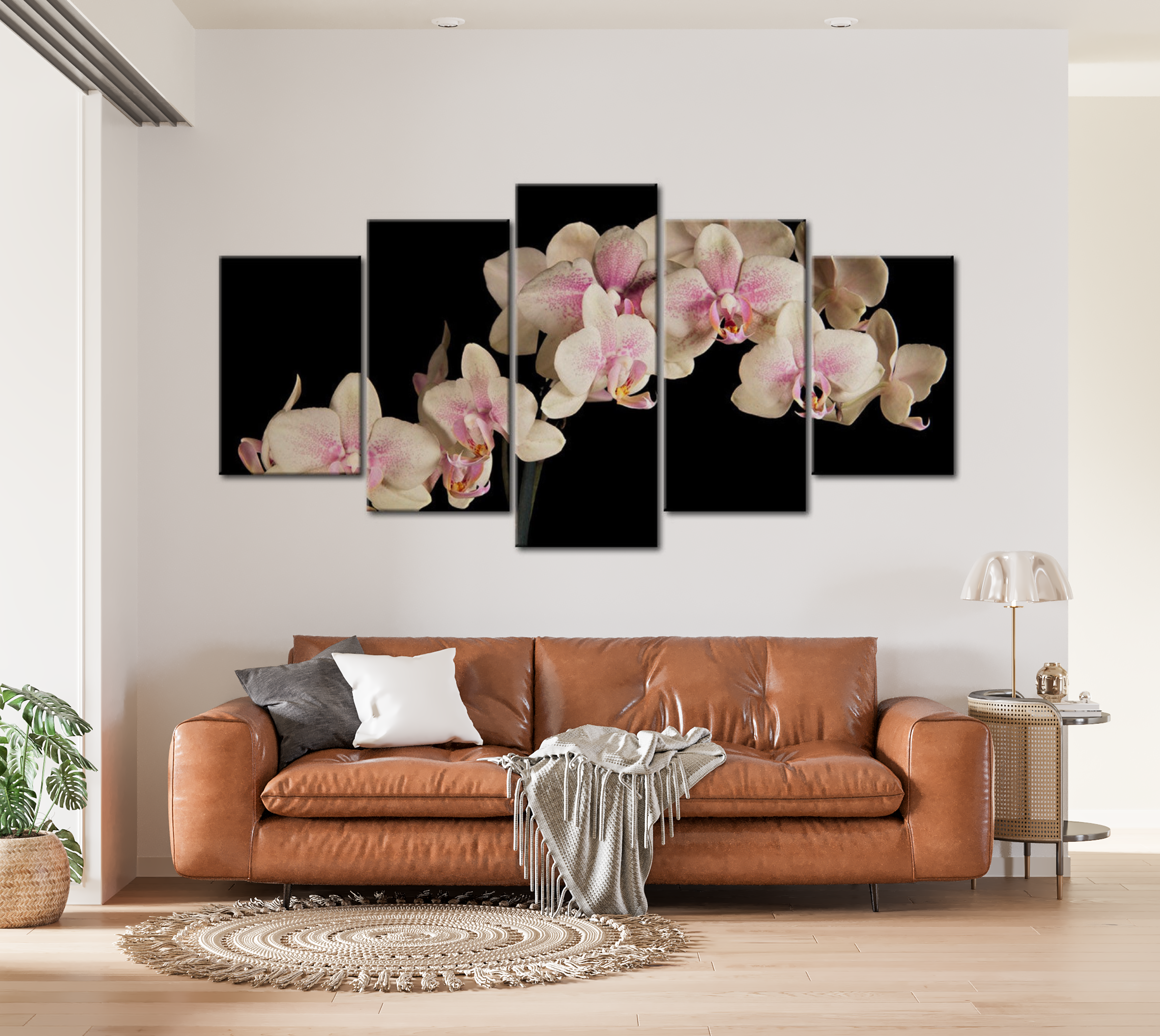 Floral Canvas Wall Art - Orchid On Black - 5 Pieces