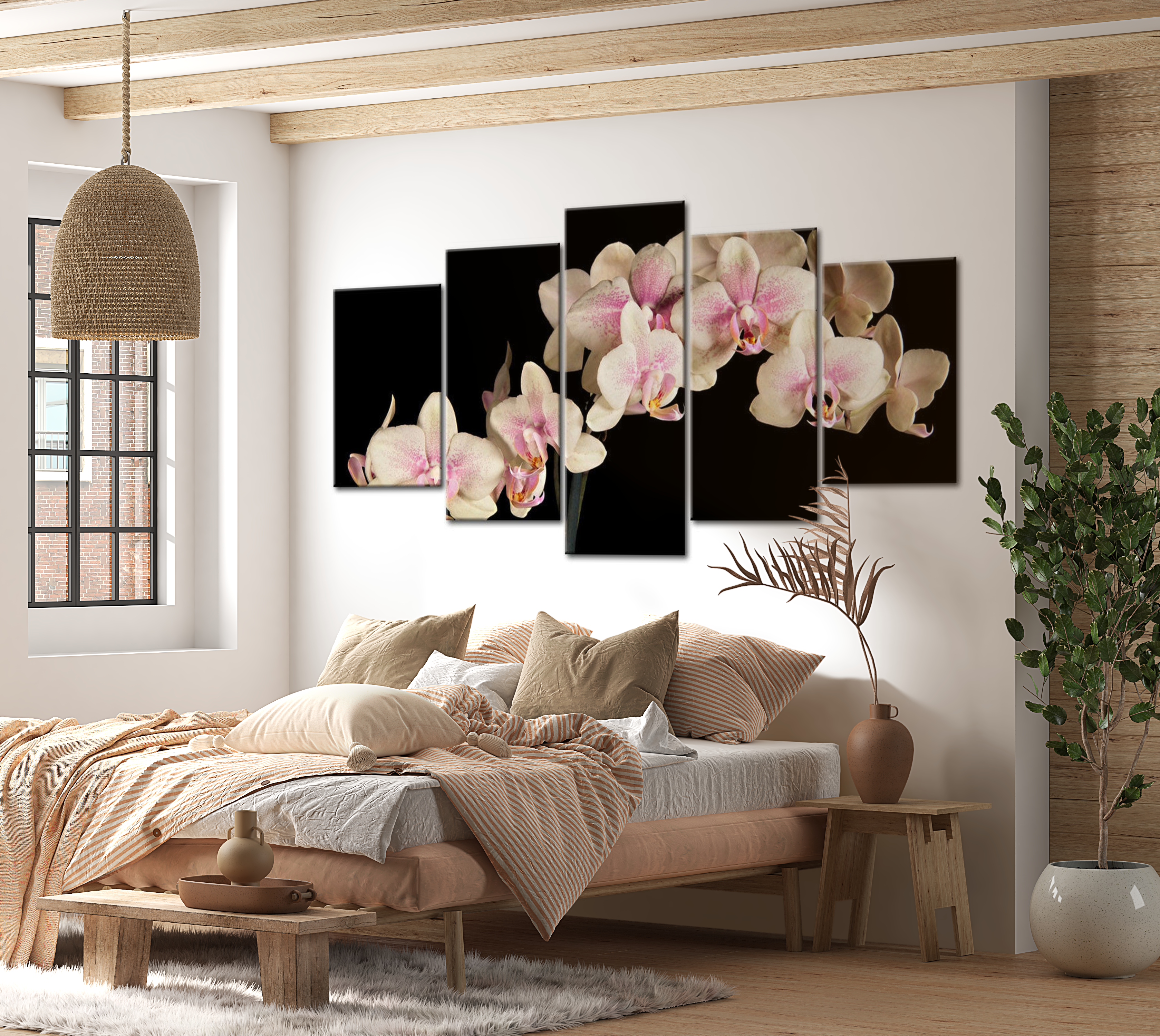 Stretched Canvas Floral Art - An Orchid On A Contrasting Background 40"Wx20"H