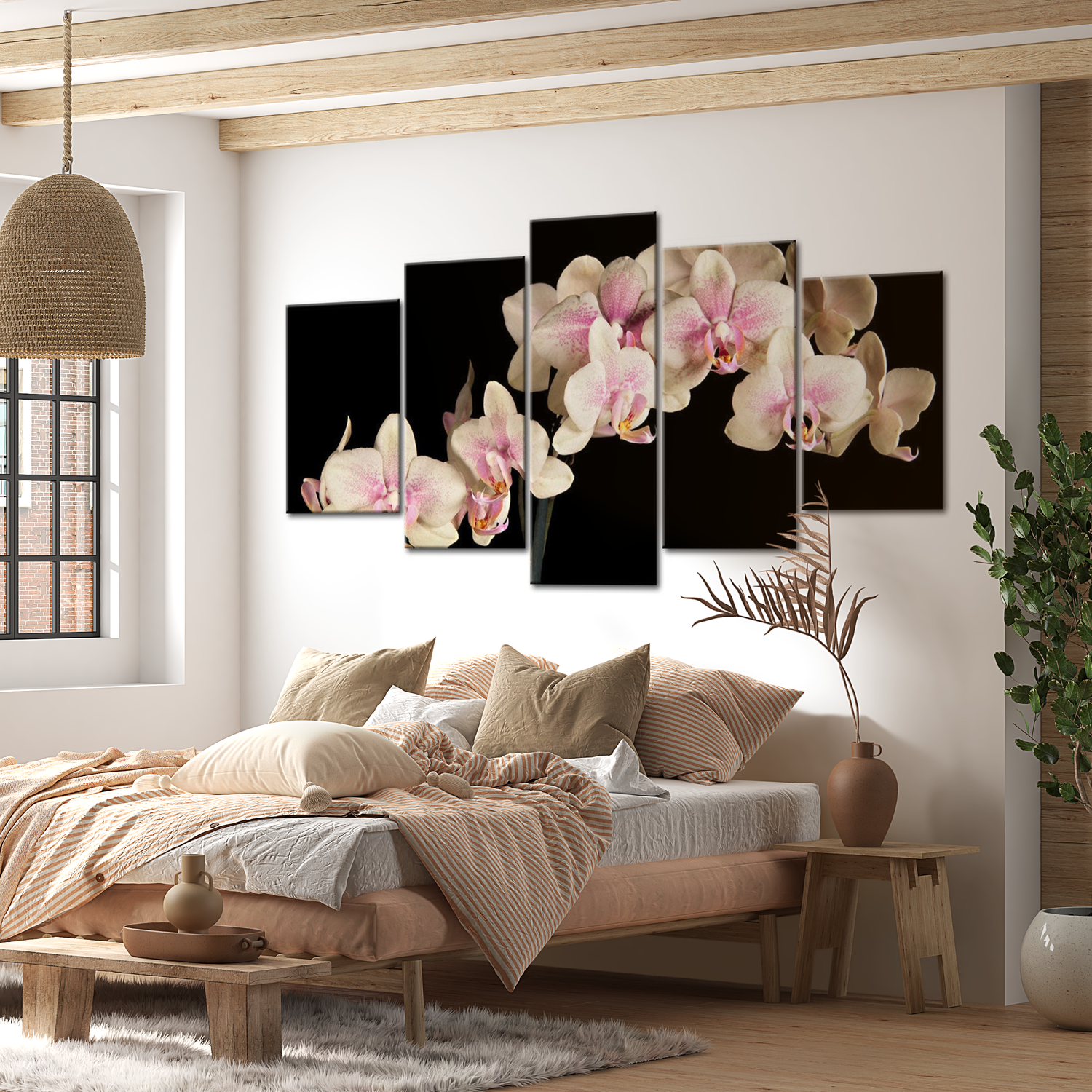 Stretched Canvas Floral Art - An Orchid On A Contrasting Background 40"Wx20"H