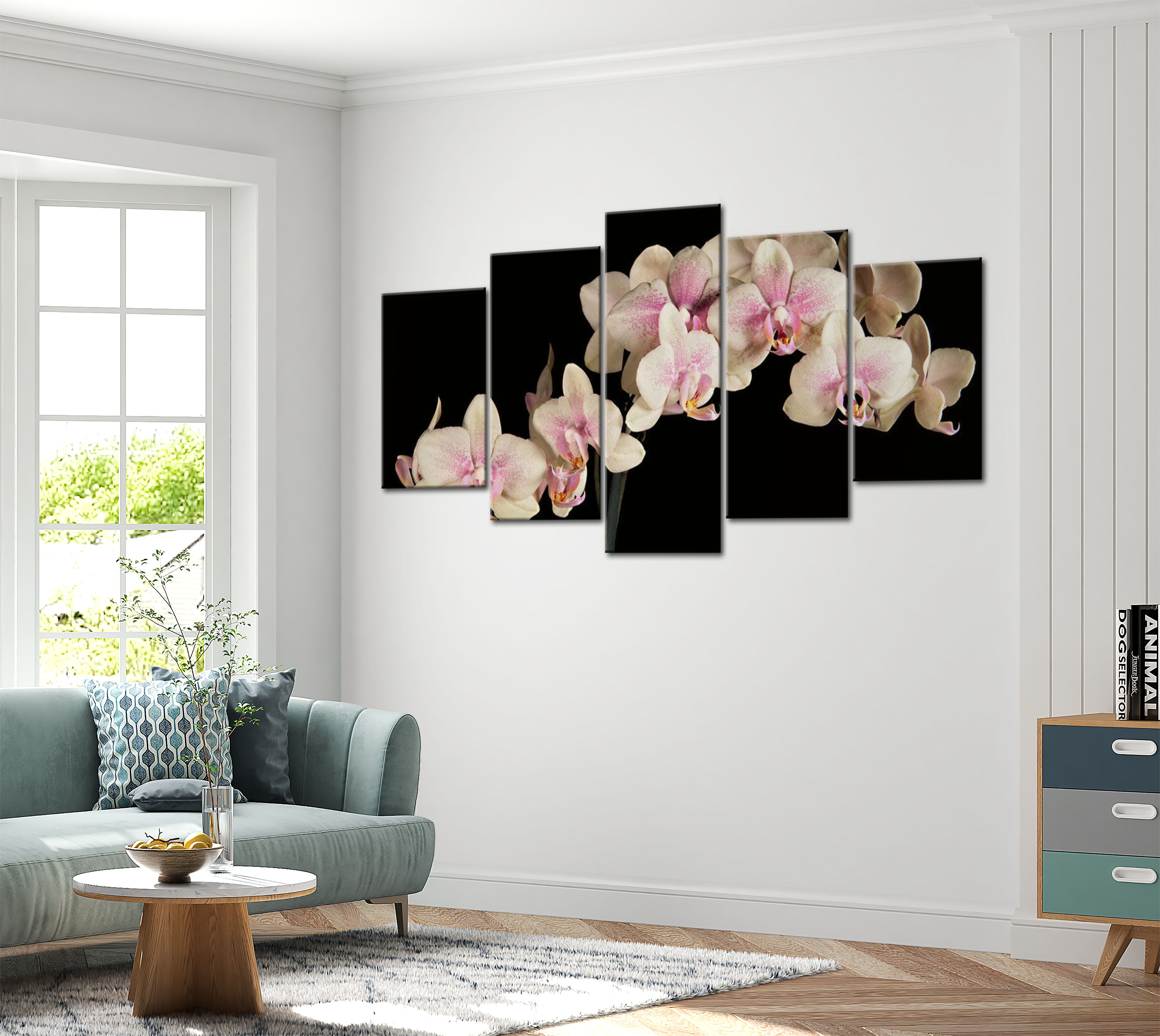 Stretched Canvas Floral Art - An Orchid On A Contrasting Background 40"Wx20"H